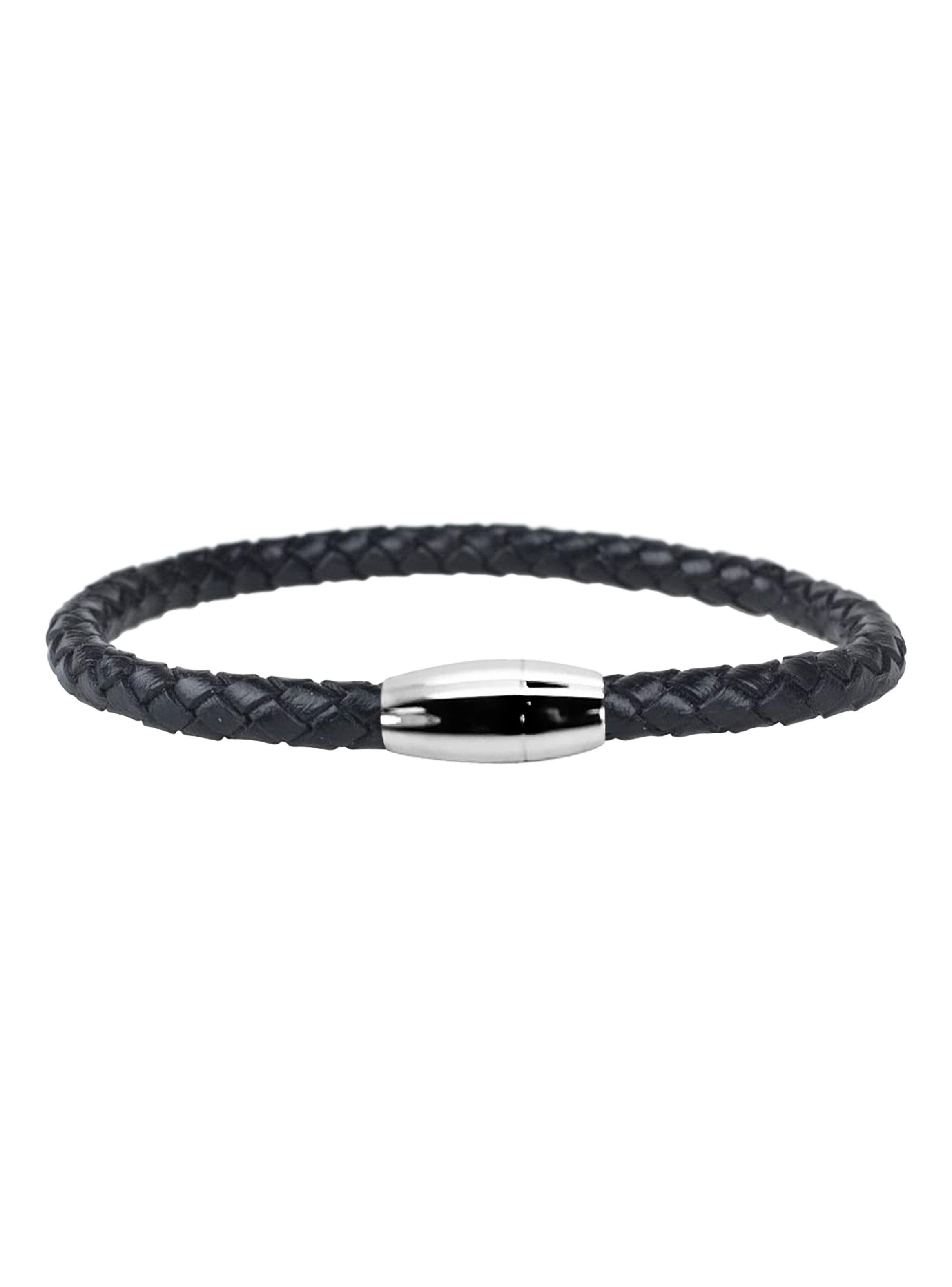 Pulsera Cuero Tejida Negra Brazalete Hombre-0