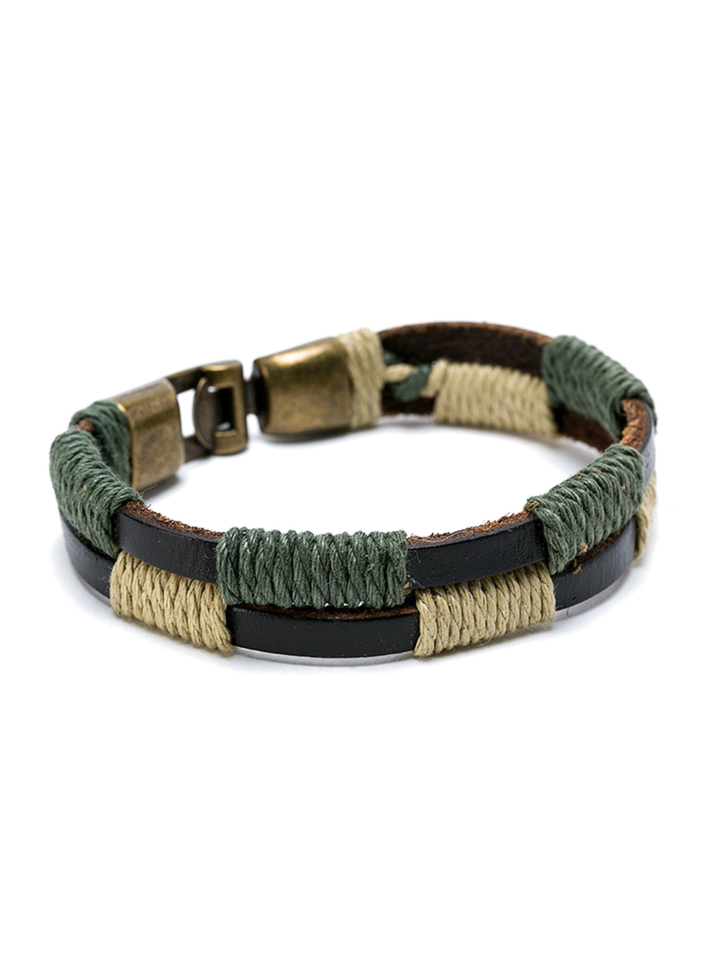 Pulseras De Cuero E Hilos Café Verde Hombre-0