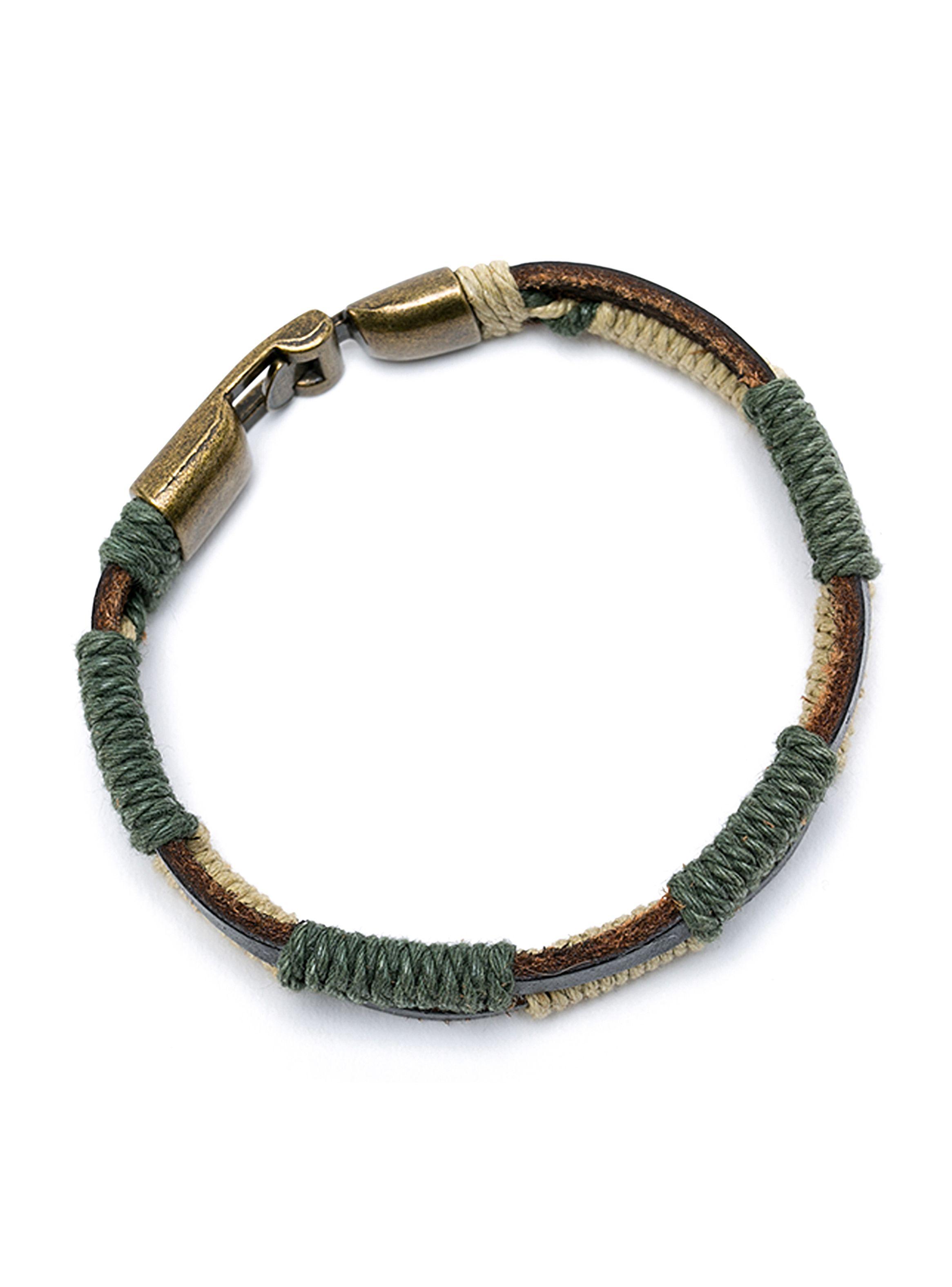 Pulseras De Cuero E Hilos Café Verde Hombre-1