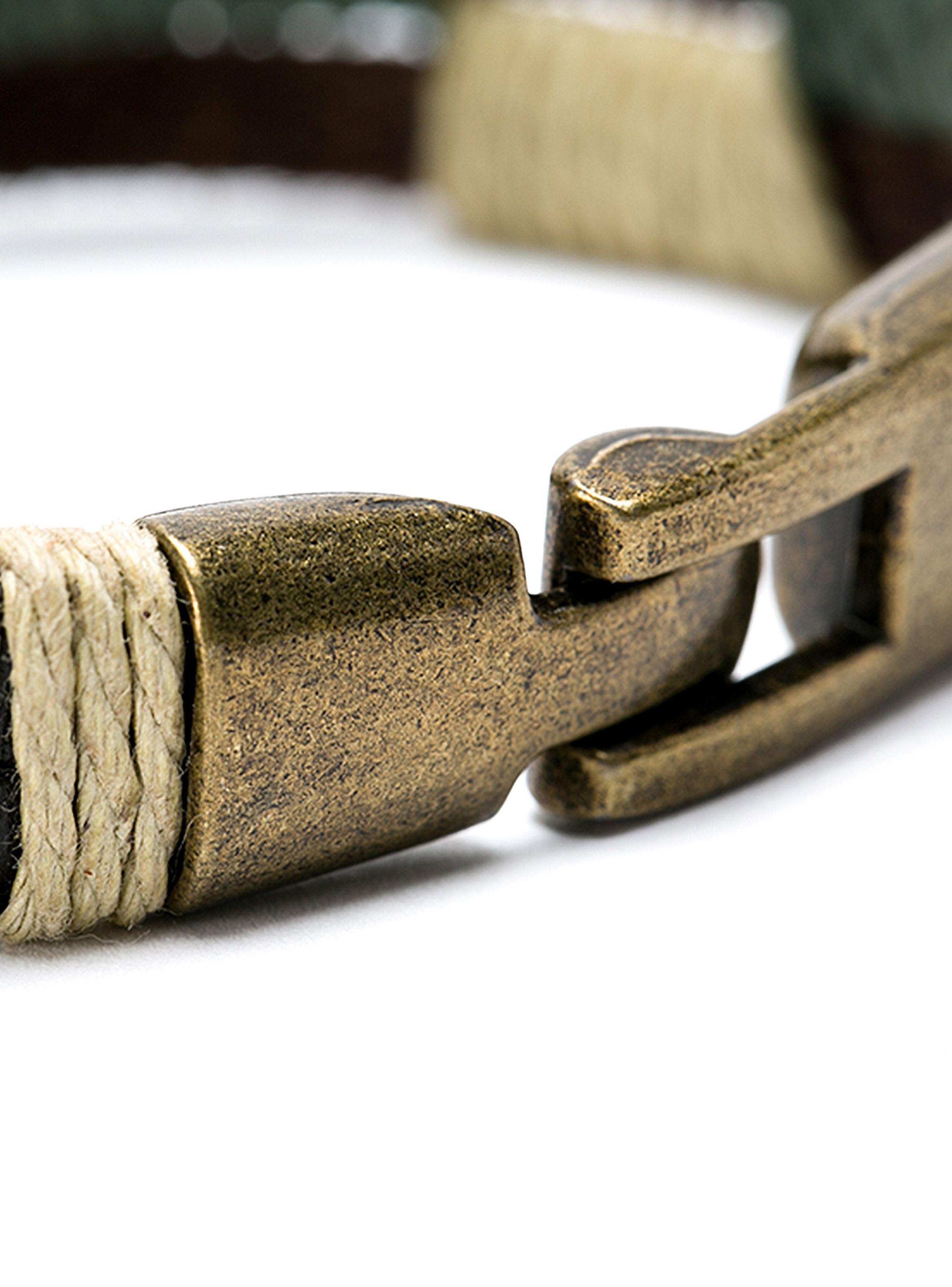 Pulseras De Cuero E Hilos Café Verde Hombre-2