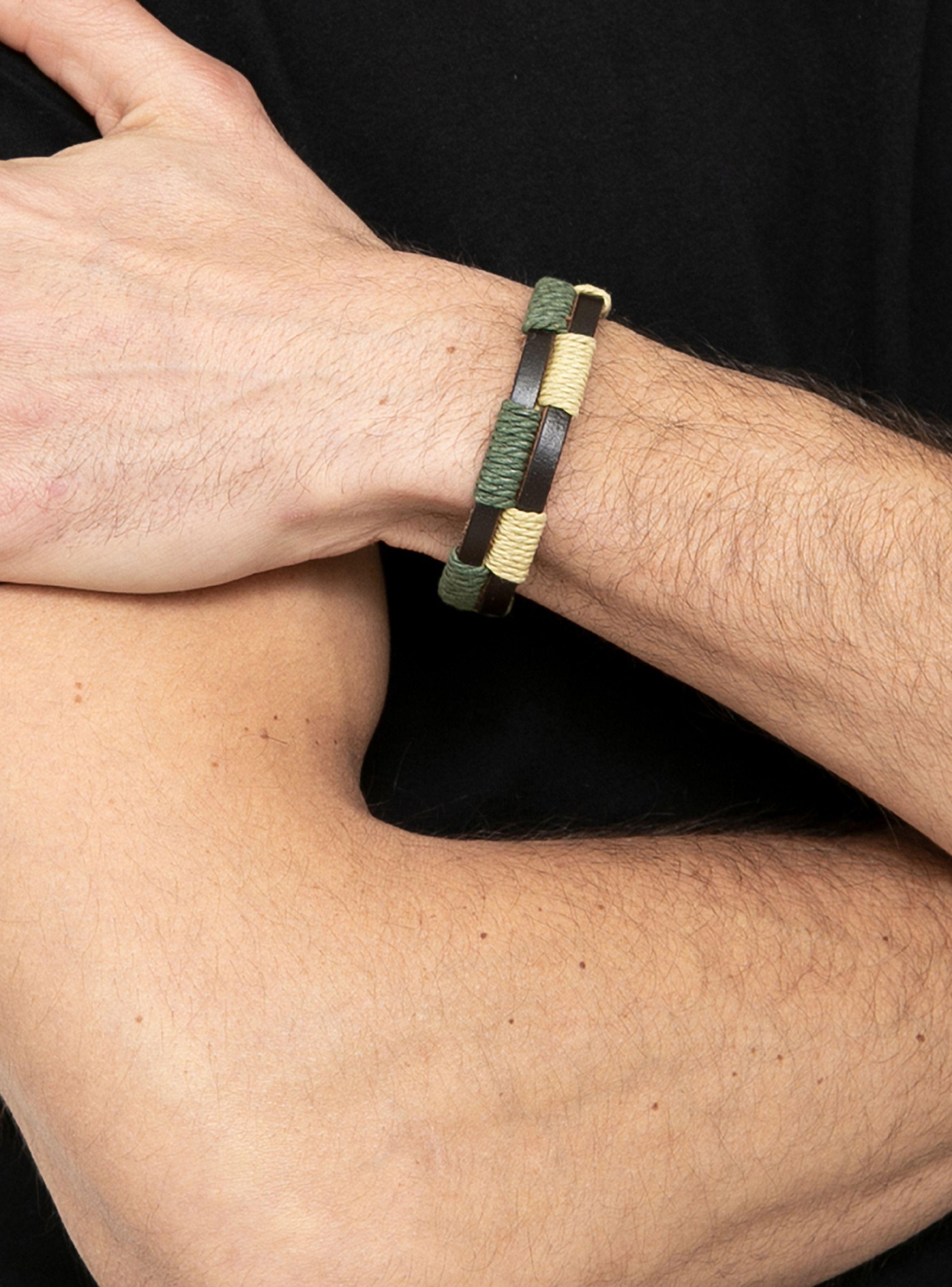 Pulseras De Cuero E Hilos Café Verde Hombre-4