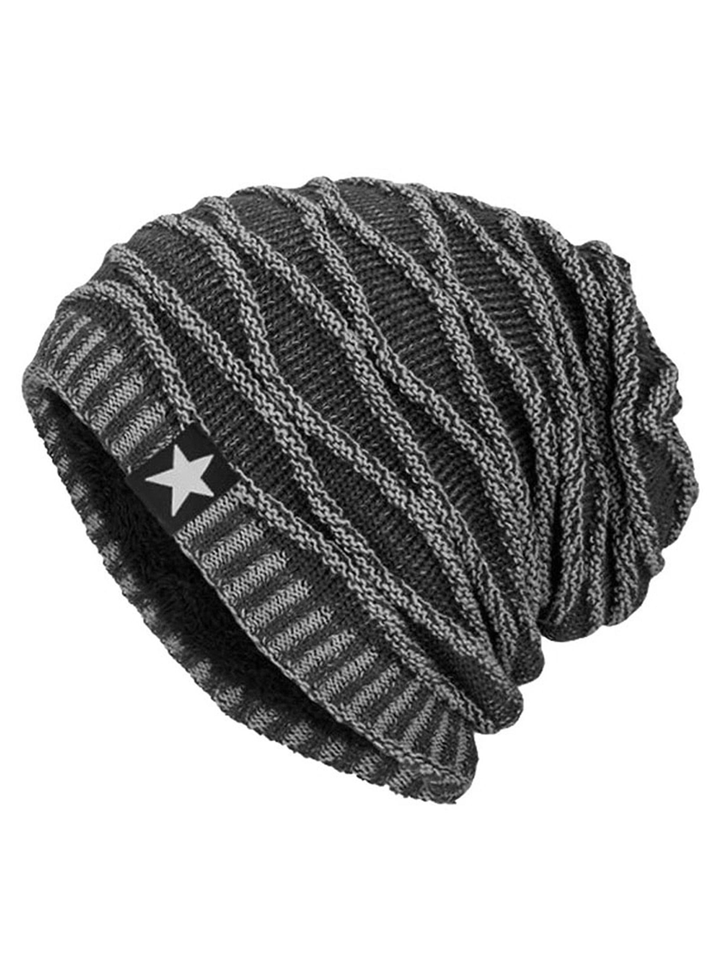 Gorro Tejido en Lana Forro Polar Diseño Relieve Gris-0