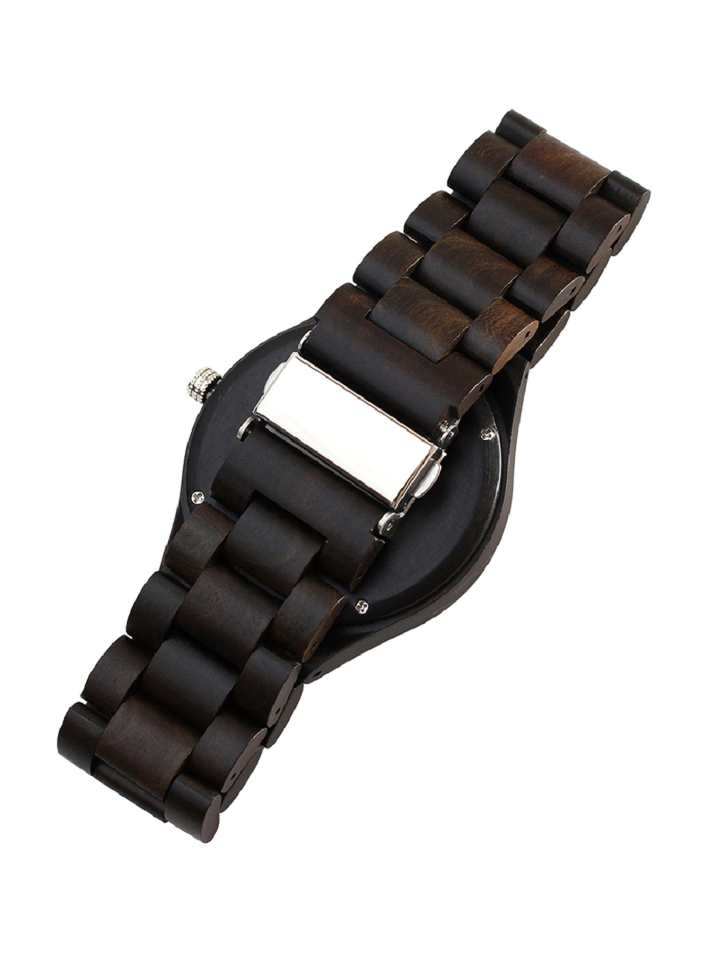 Reloj Hombre Análogo Correa Madera Negro Dial Naranja-1