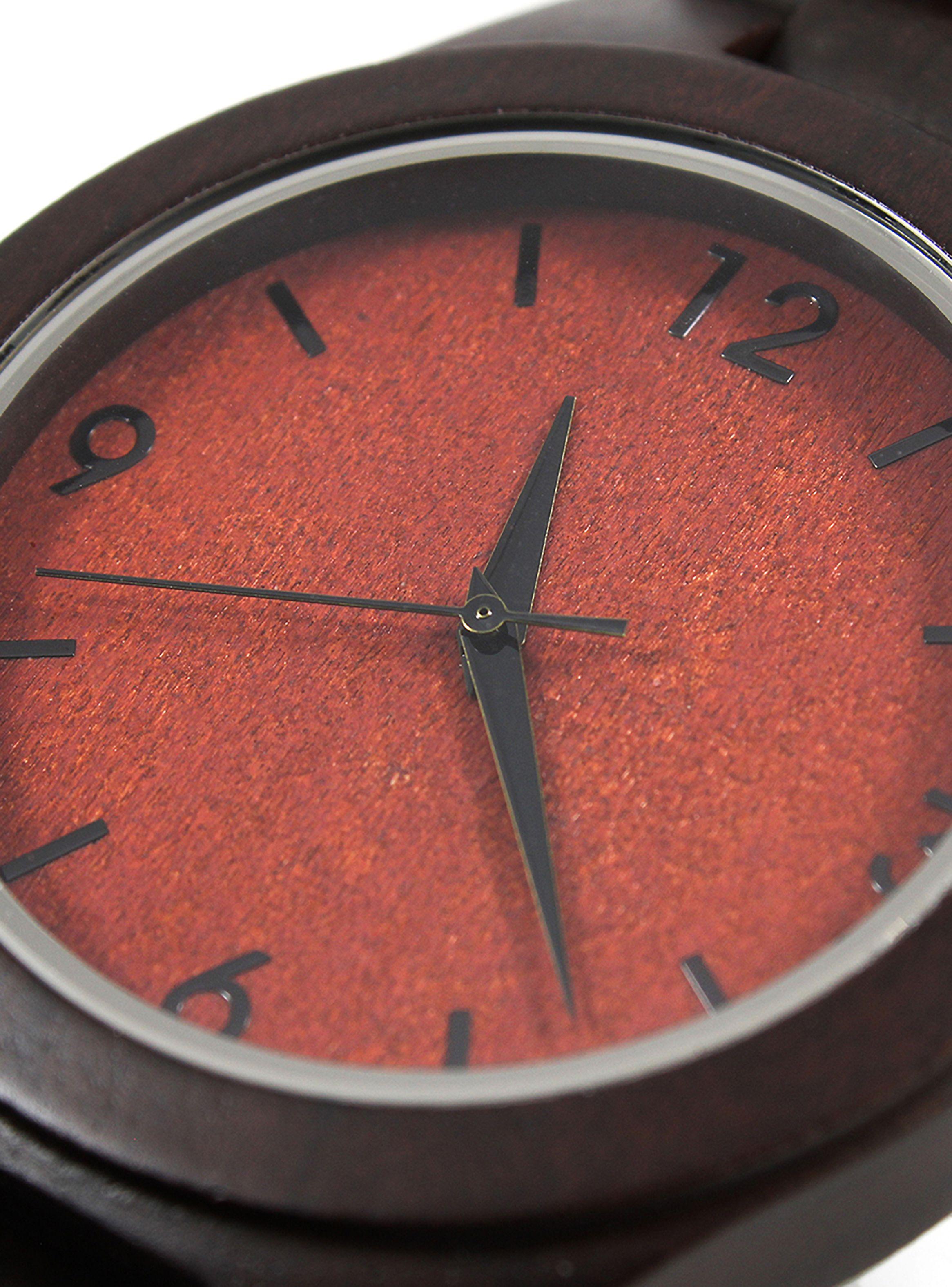 Reloj Hombre Análogo Correa Madera Negro Dial Naranja-2