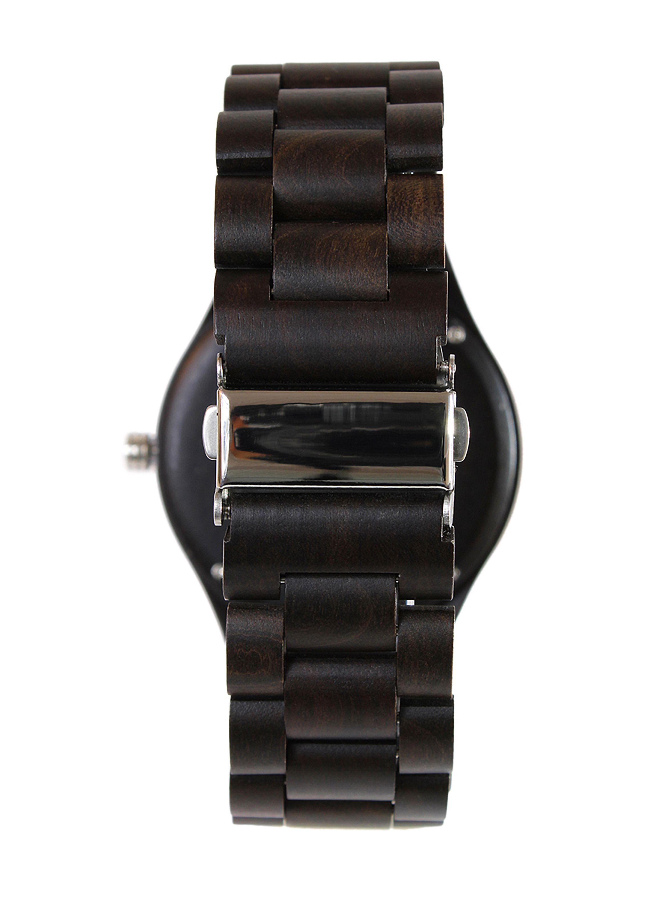 Reloj Hombre Análogo Correa Madera Negro Dial Naranja-6