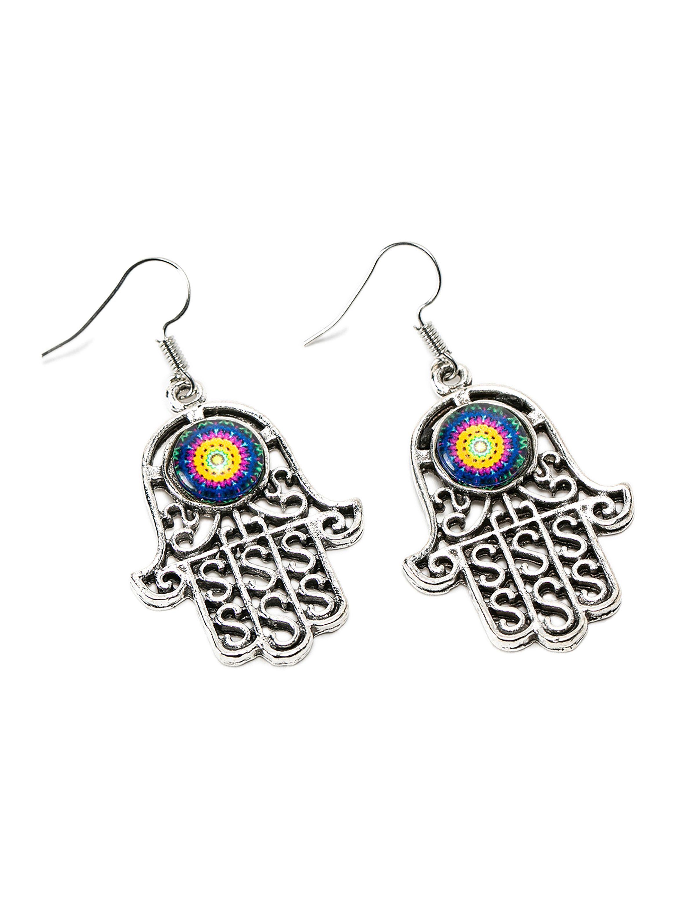 Aretes Mujer Juvenil Mano Protectora Fatima Amarillo-0