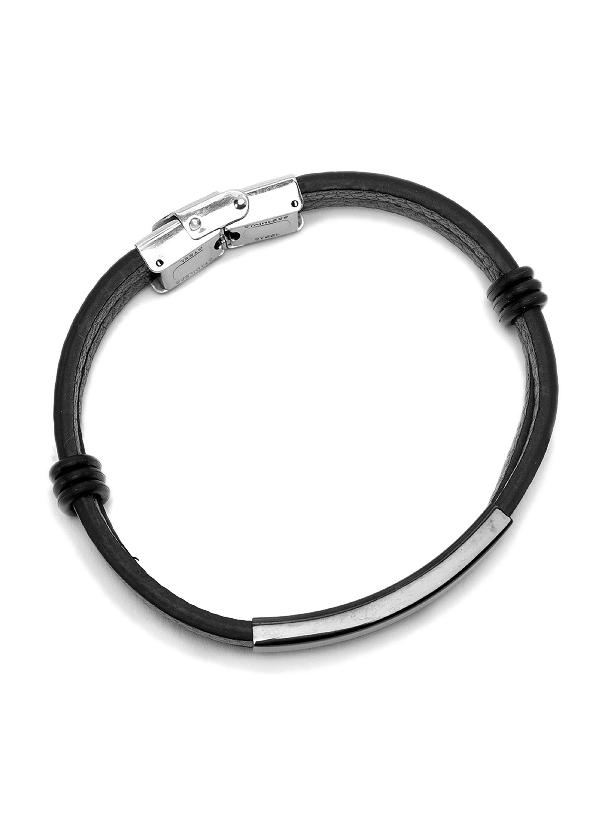 Pulsera Cuero Negro PU con Placa de Acero Negro-3