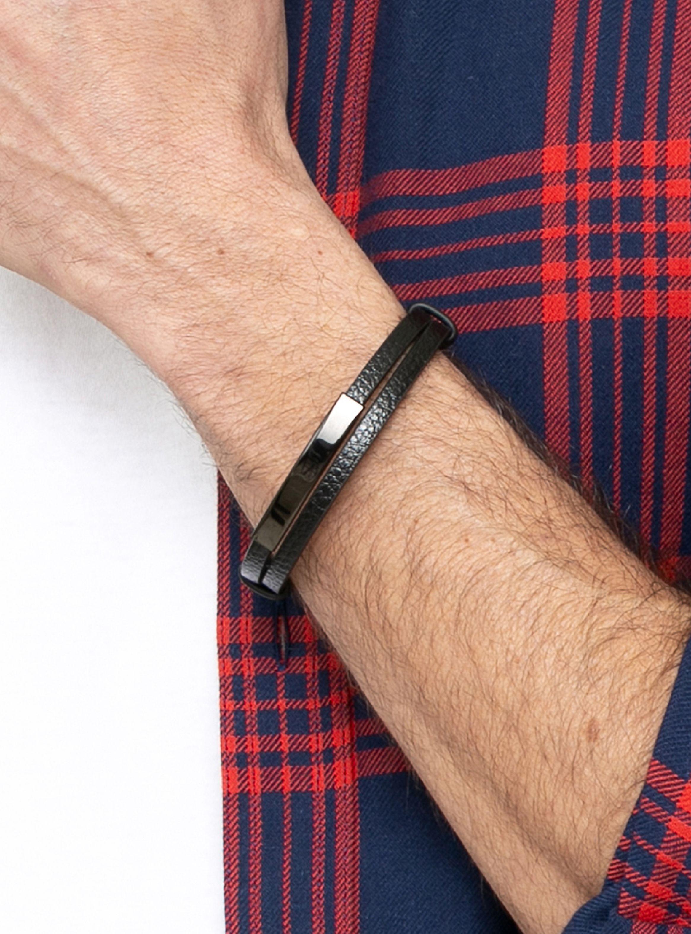 Pulsera Cuero Negro PU con Placa de Acero Negro-5