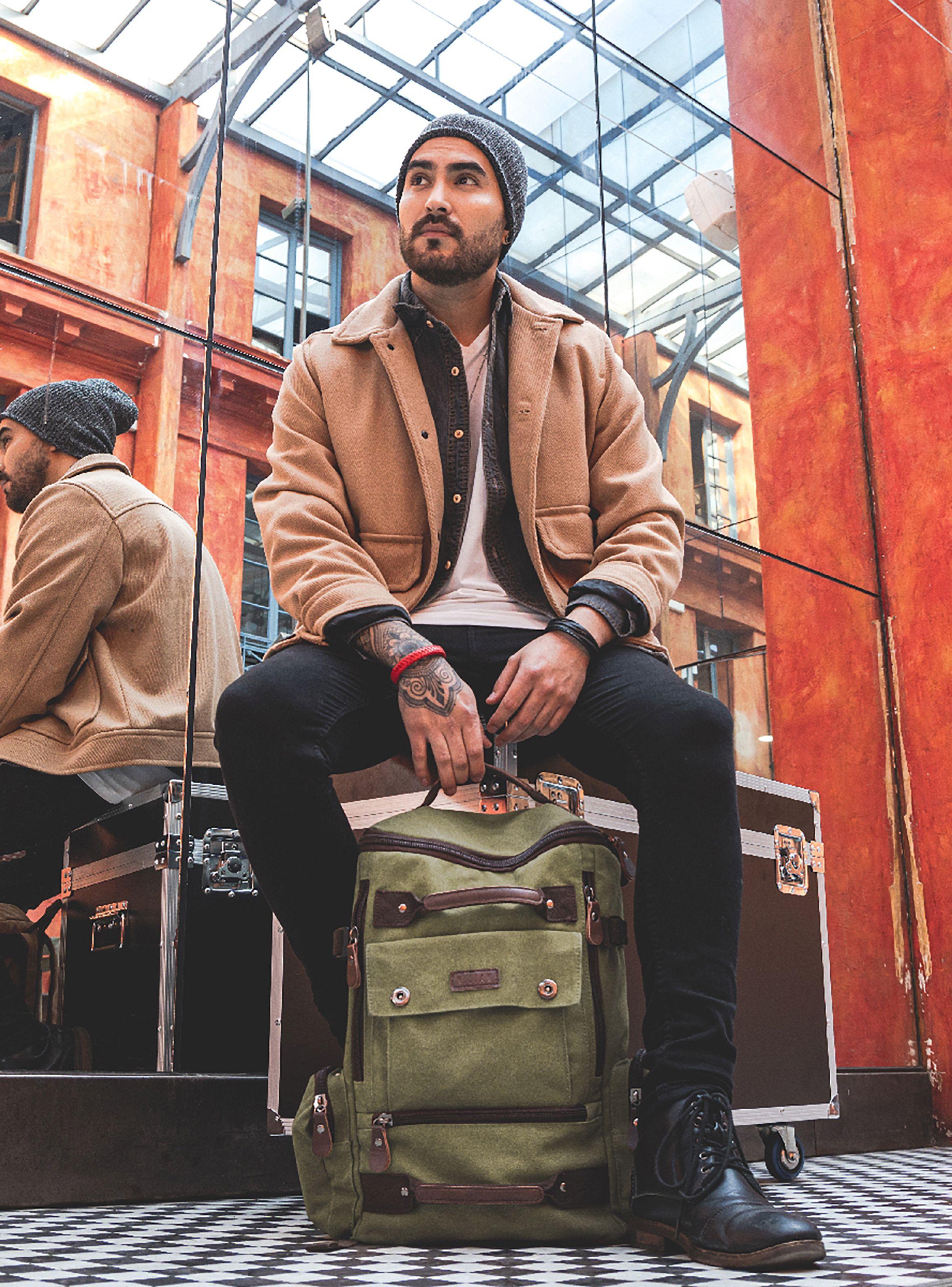 Mochila Viajera Hombre Notebook Lona Verde-2