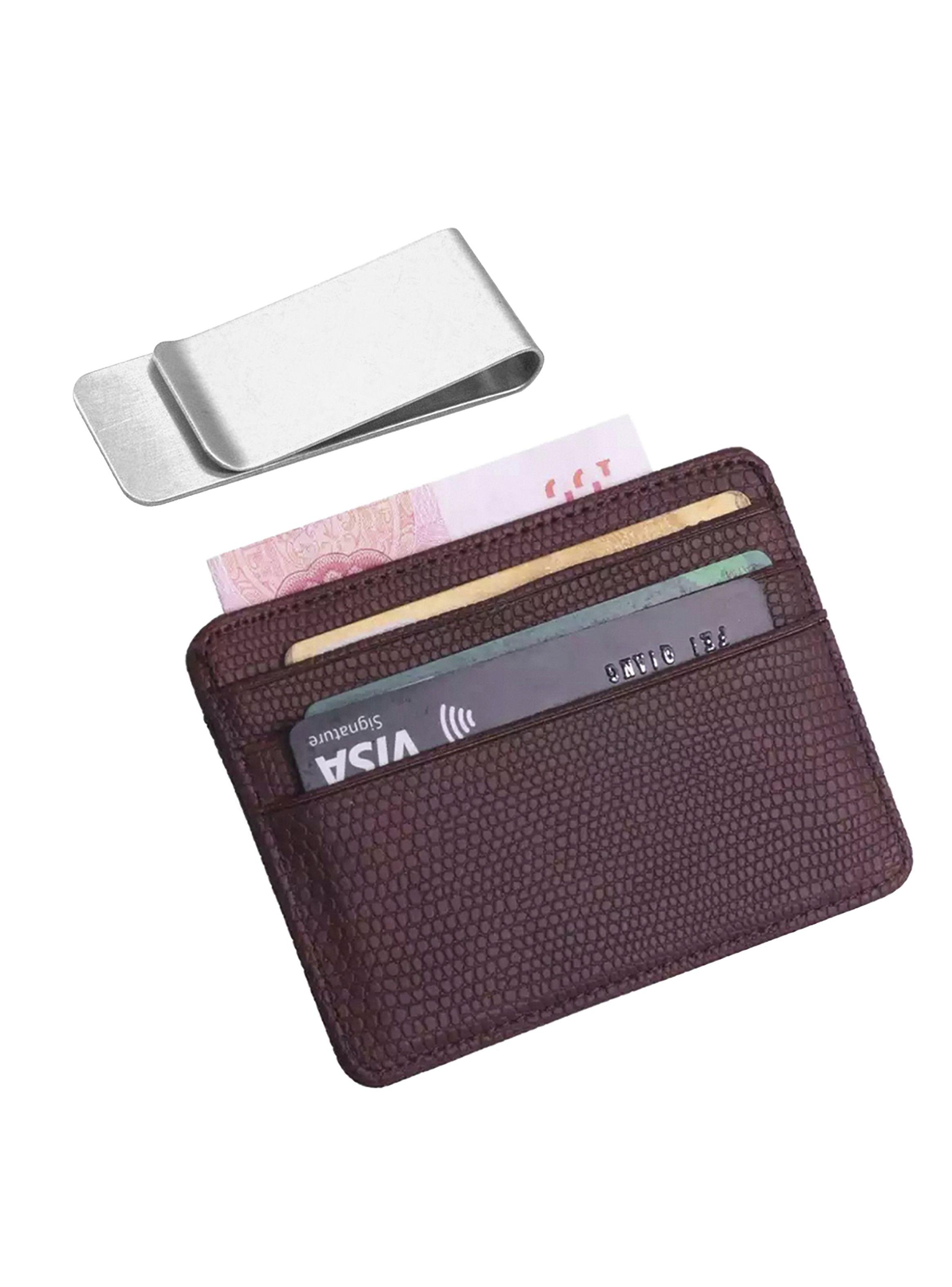 Pack Tarjetero Doble Cara Café y Clip para Billetes Plateado-0
