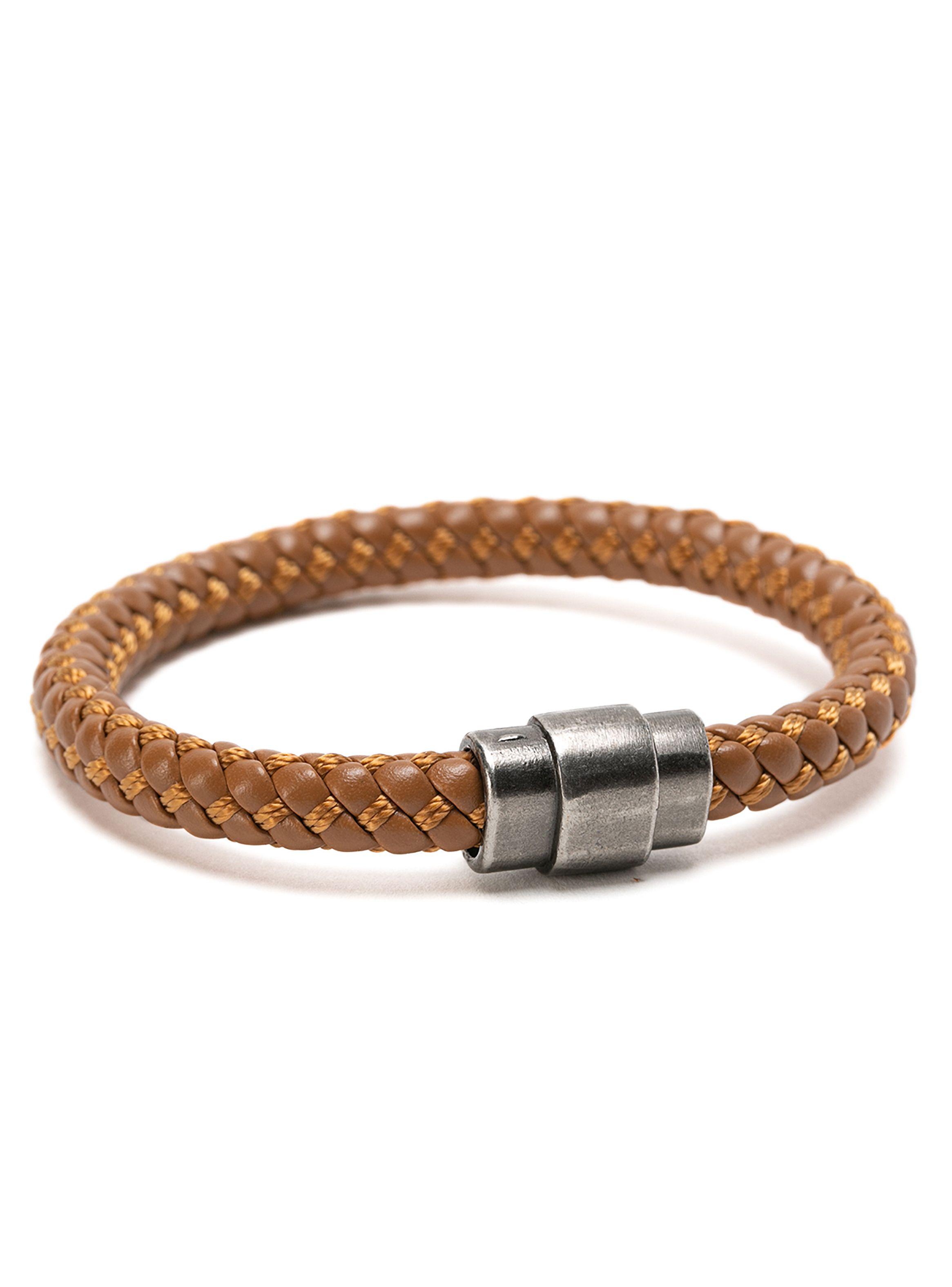 Pulsera de Hombre Cuero Entretejido Hilo Café-0