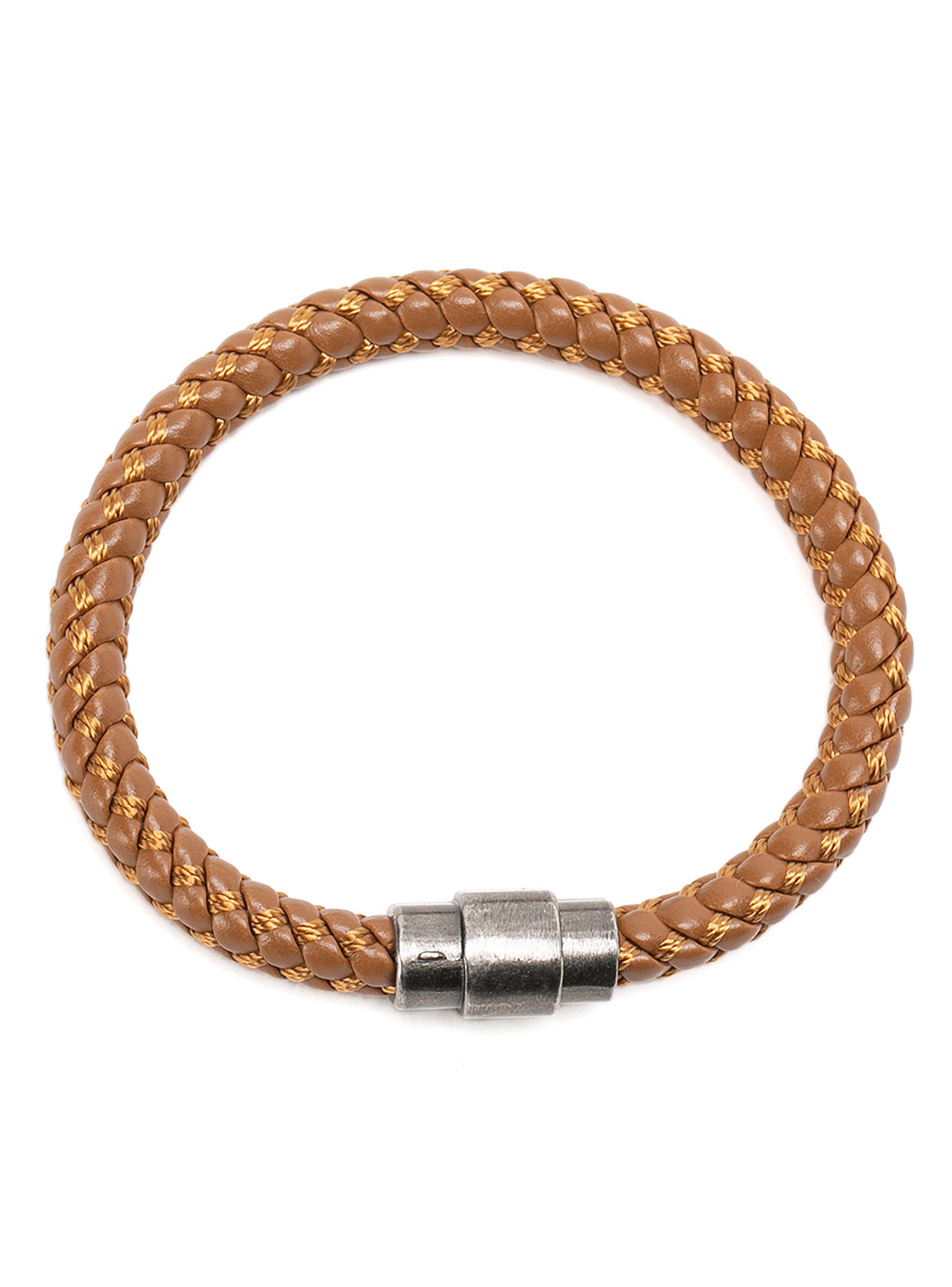 Pulsera de Hombre Cuero Entretejido Hilo Café-2