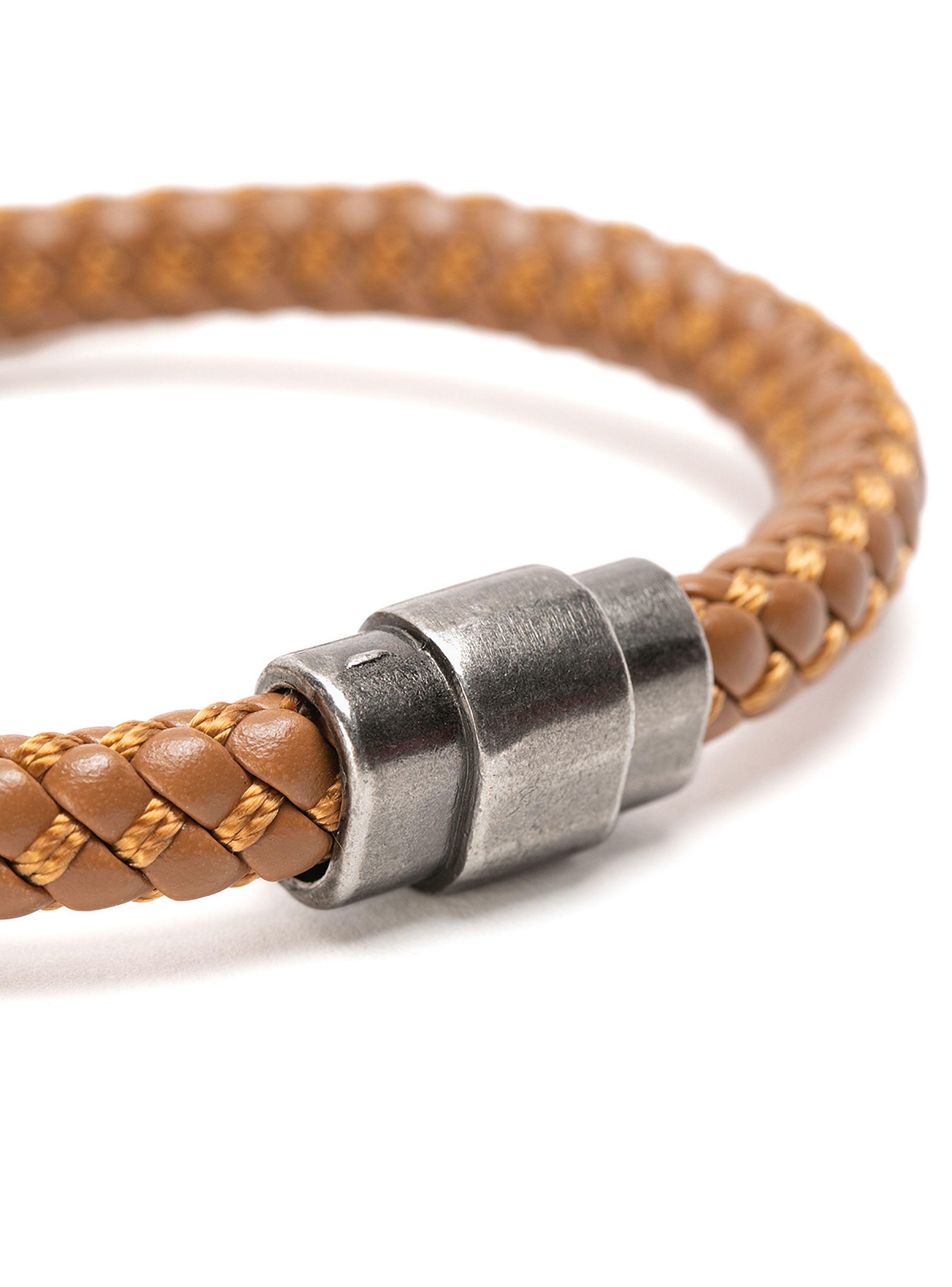 Pulsera de Hombre Cuero Entretejido Hilo Café-3