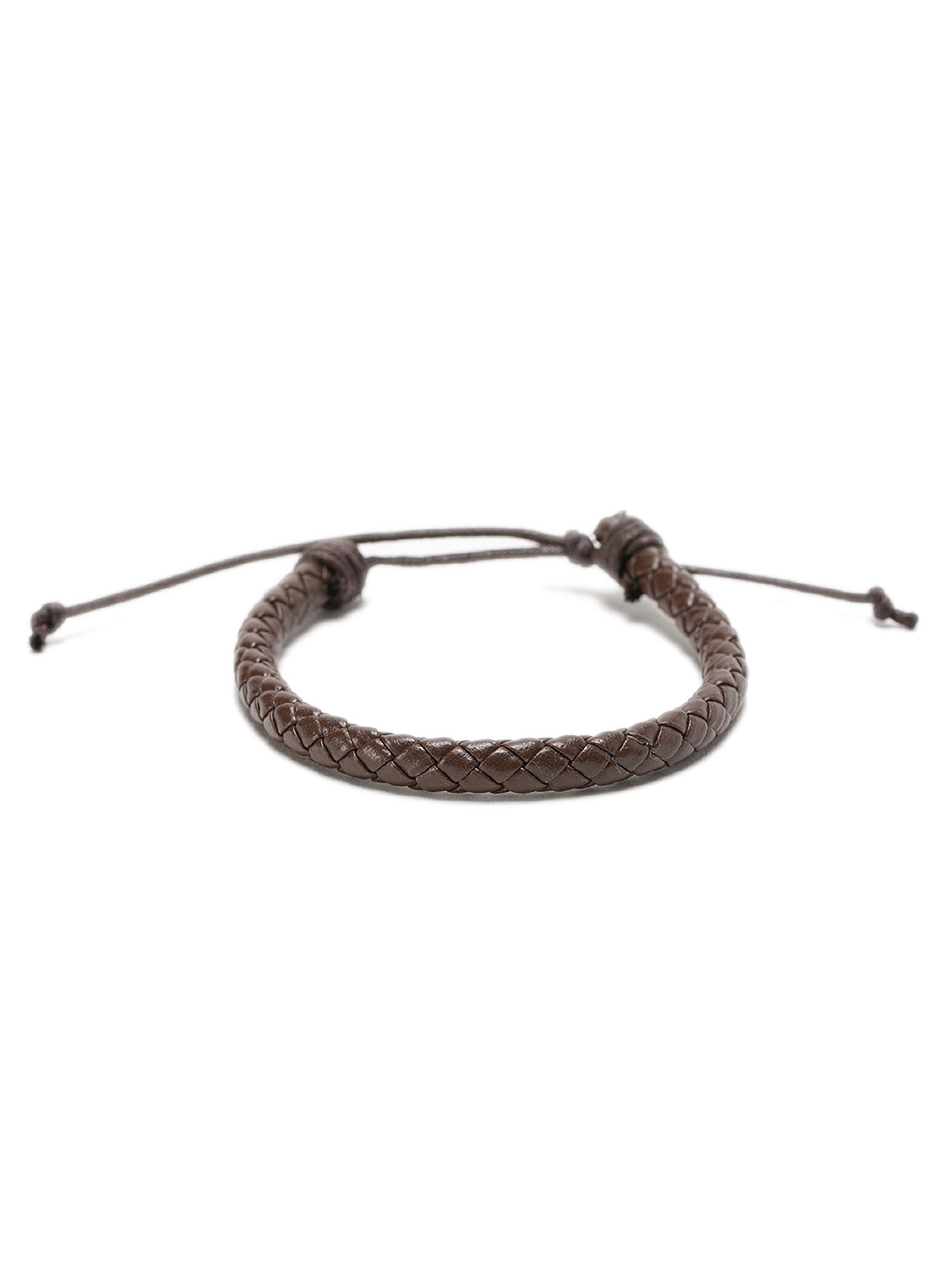 Pulsera De Hombre De Cuero Trenzado Marron-0