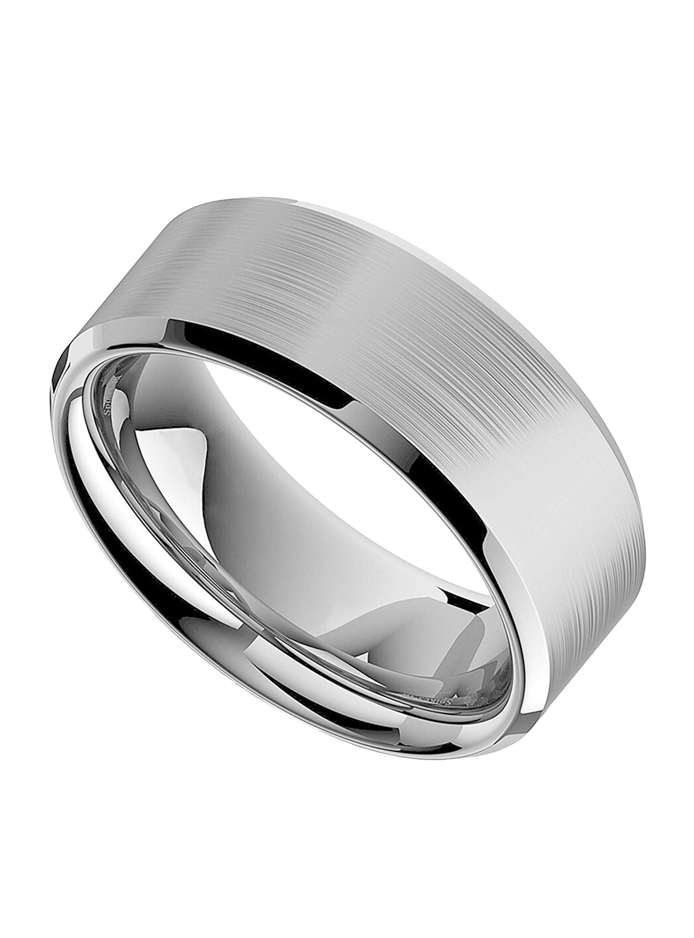 Anillo Unisex Liso Biselado en Acero Plateado Talla 9-1