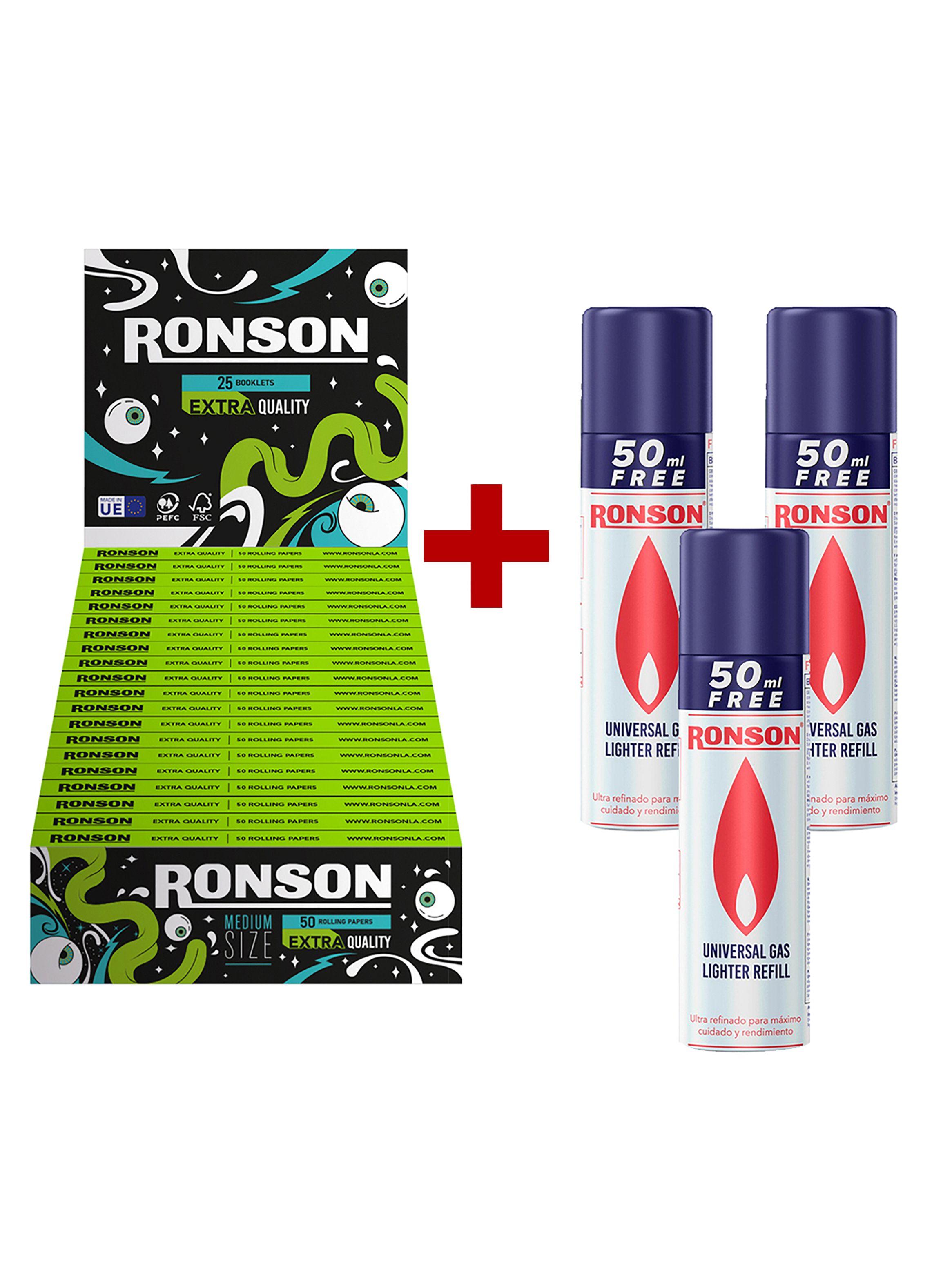 Pack Caja Papelillos Ronson Extra Quality + Gas Butano x3-0
