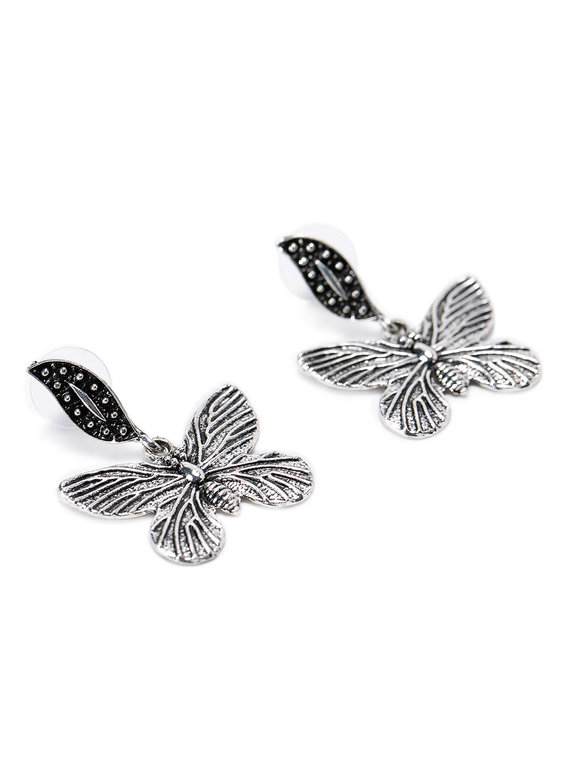 Aretes Mariposa Acero Envejecido Plateado Mujer-0