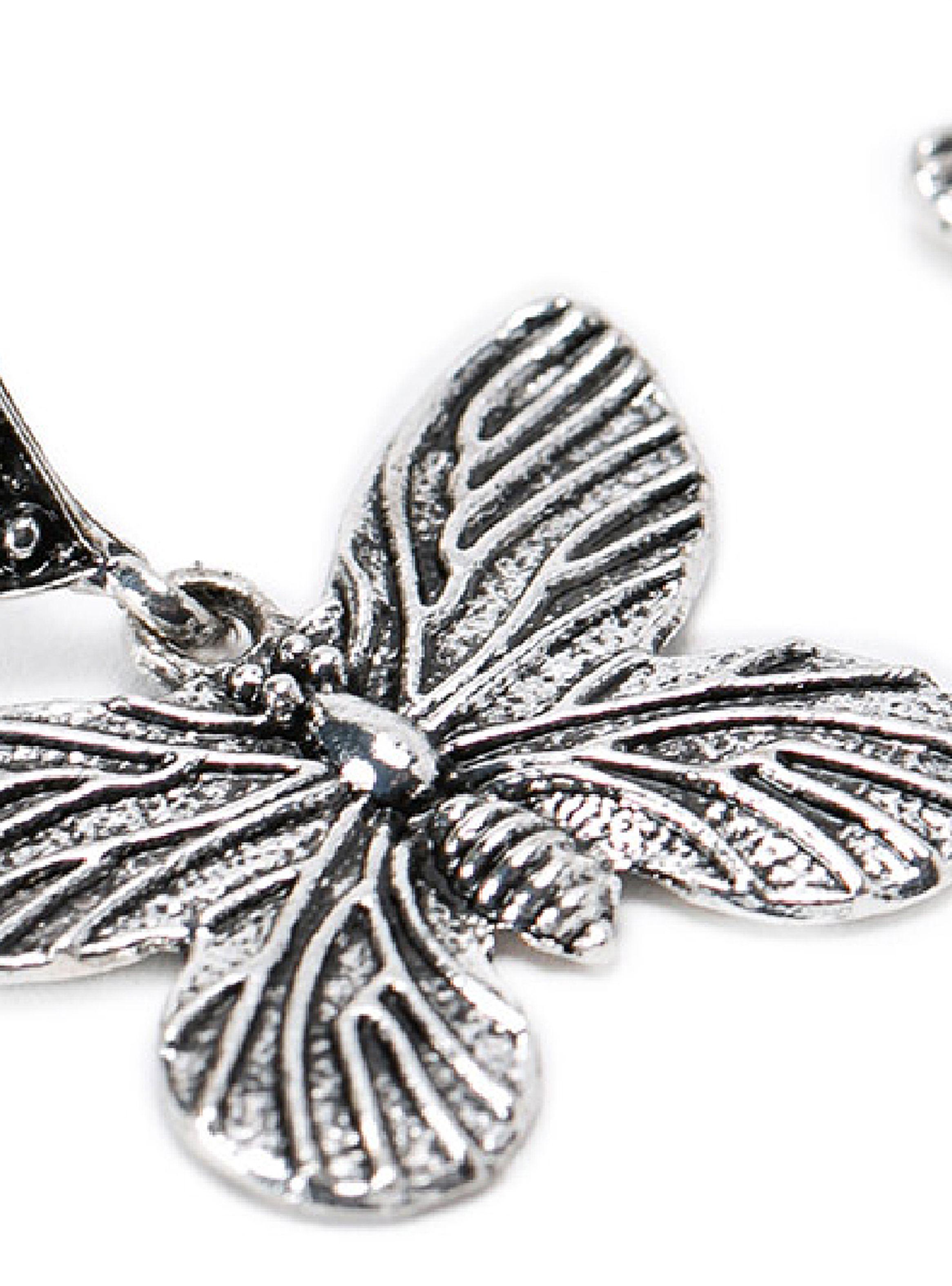 Aretes Mariposa Acero Envejecido Plateado Mujer-2