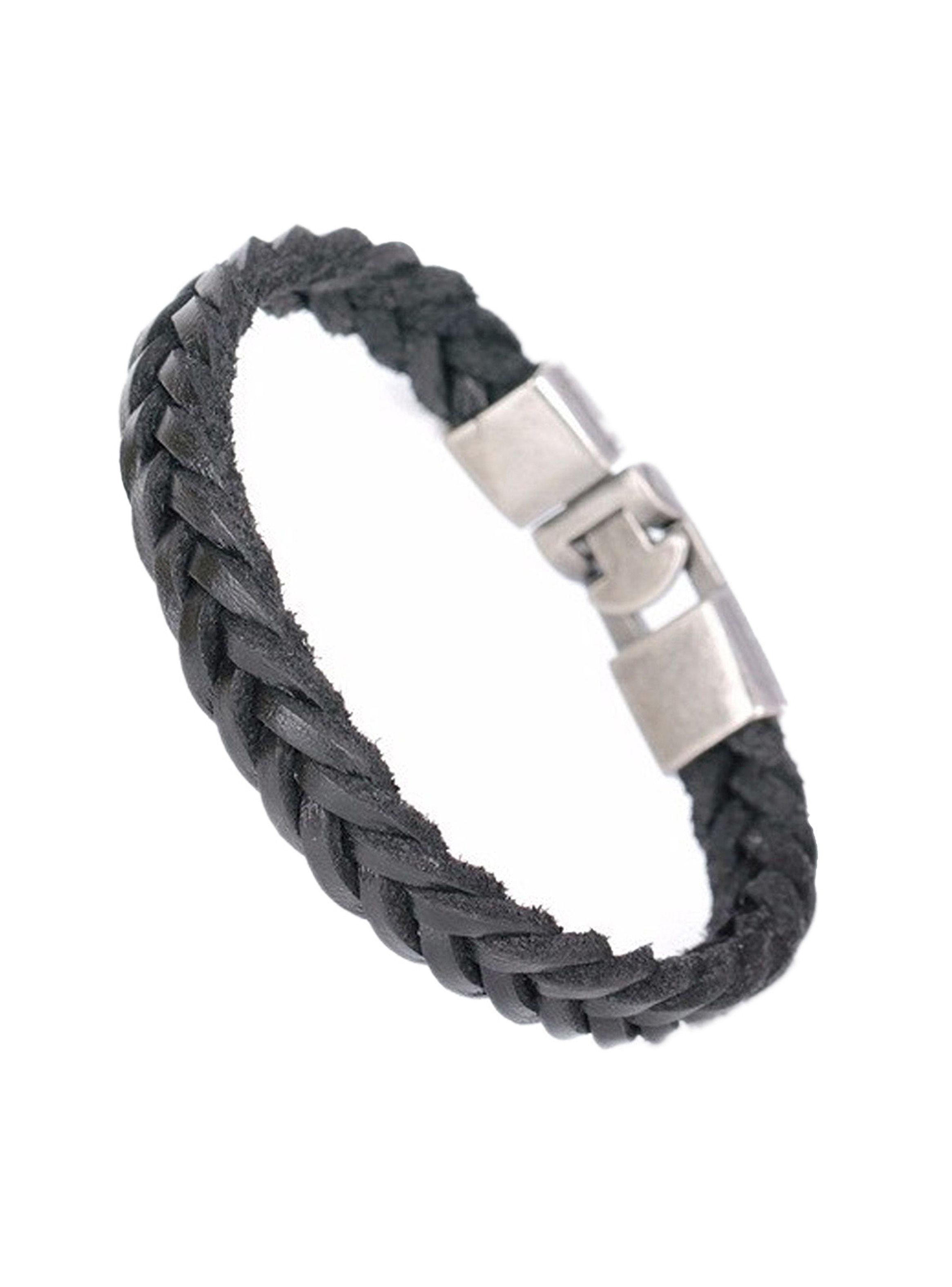 Pulsera Modelo Trenza Negro Broche Acero Envejecido-0
