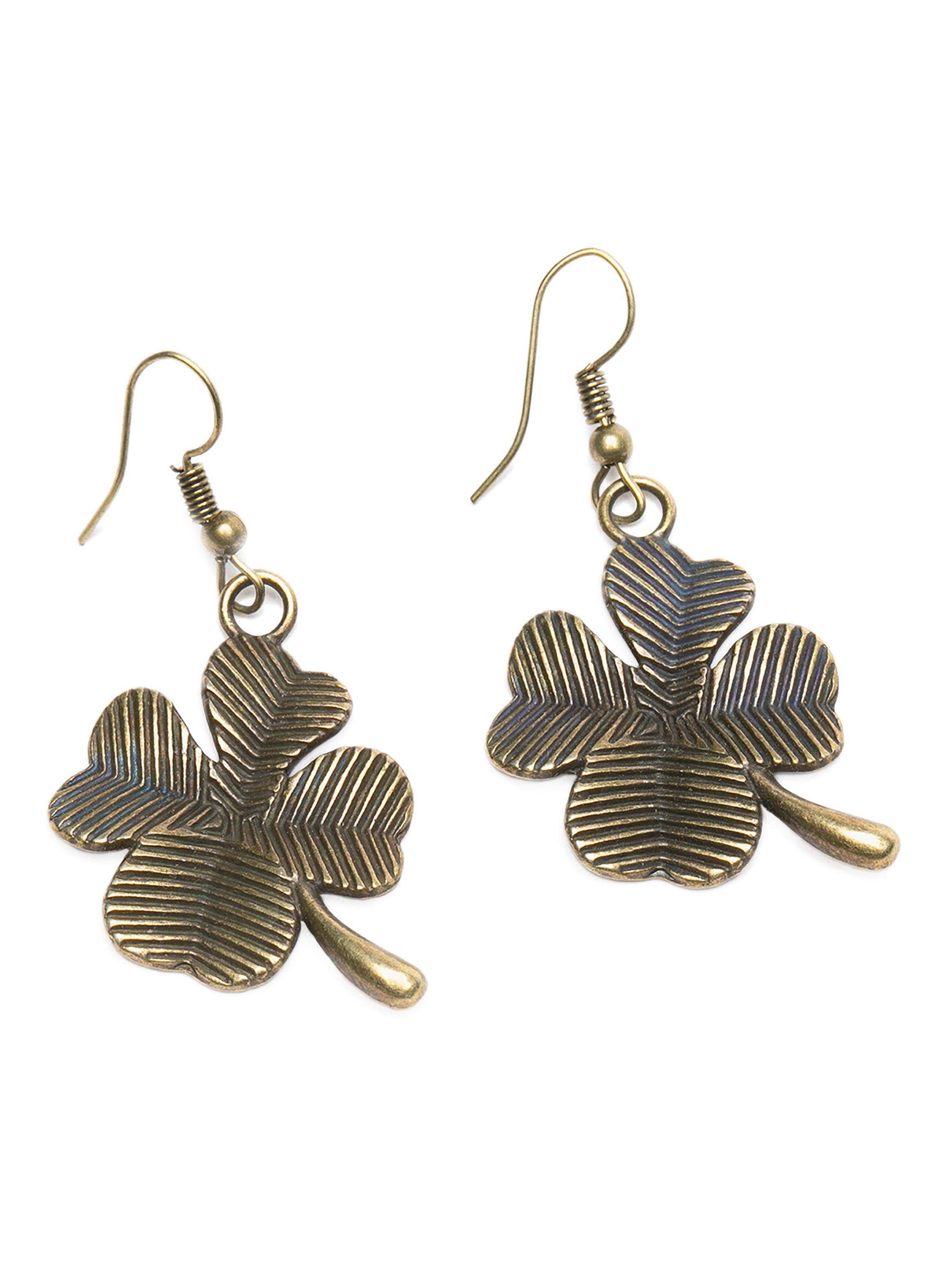 Aretes Trébol Suerte Dorado Envejecido Mujer-0