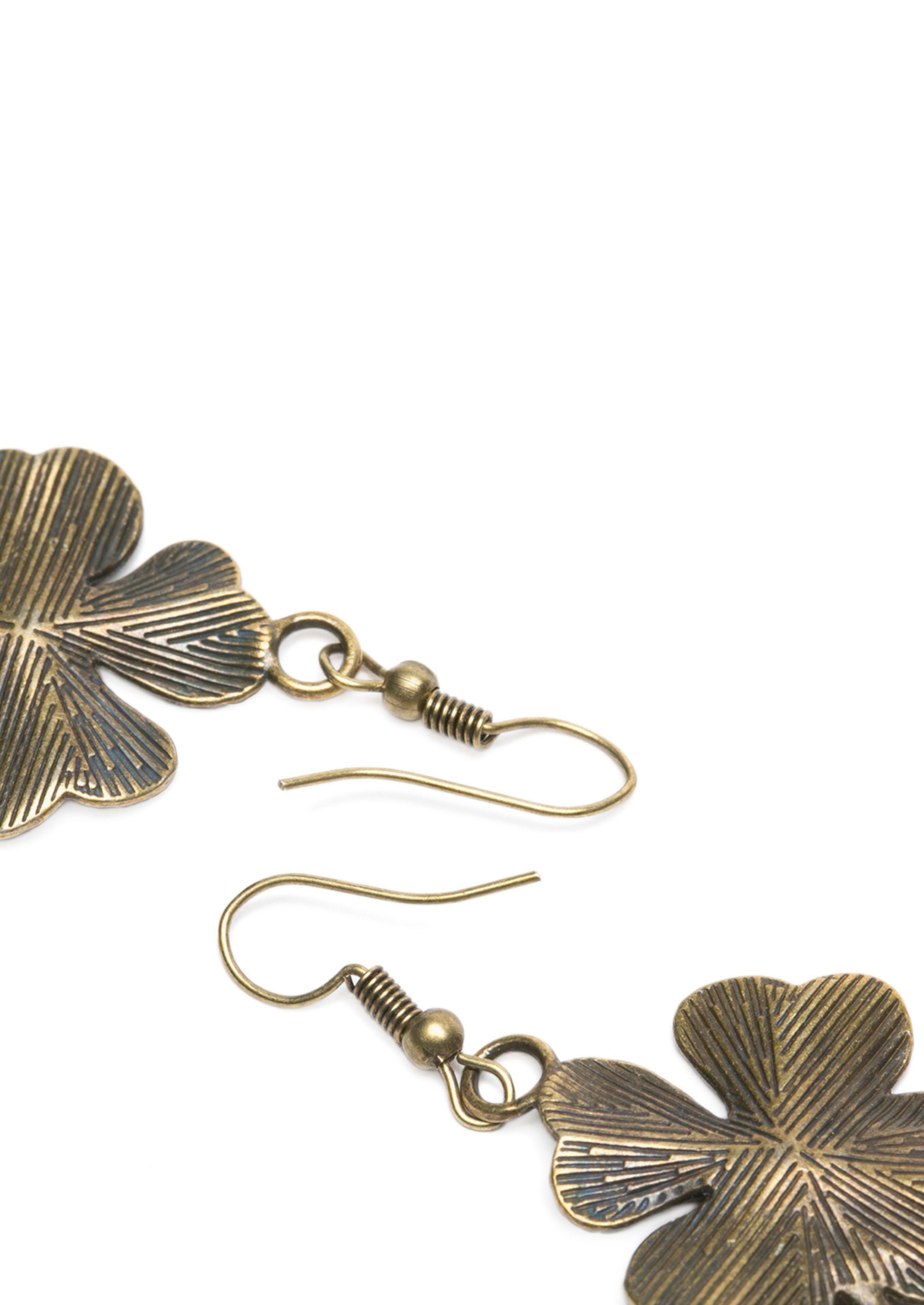 Aretes Trébol Suerte Dorado Envejecido Mujer-1