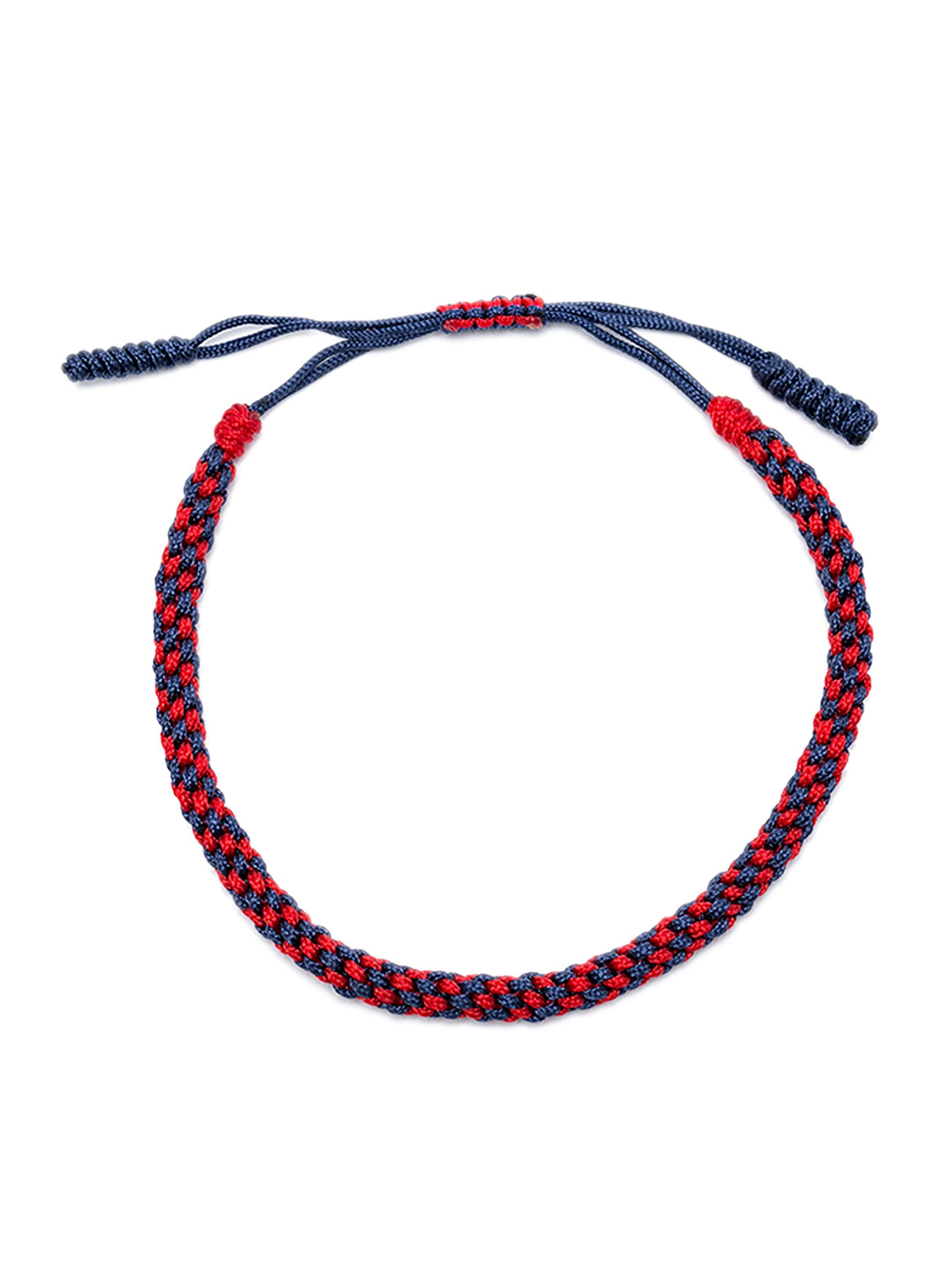 Pulsera Tejido Combinado Rojo y Azul Budista Unisex-1
