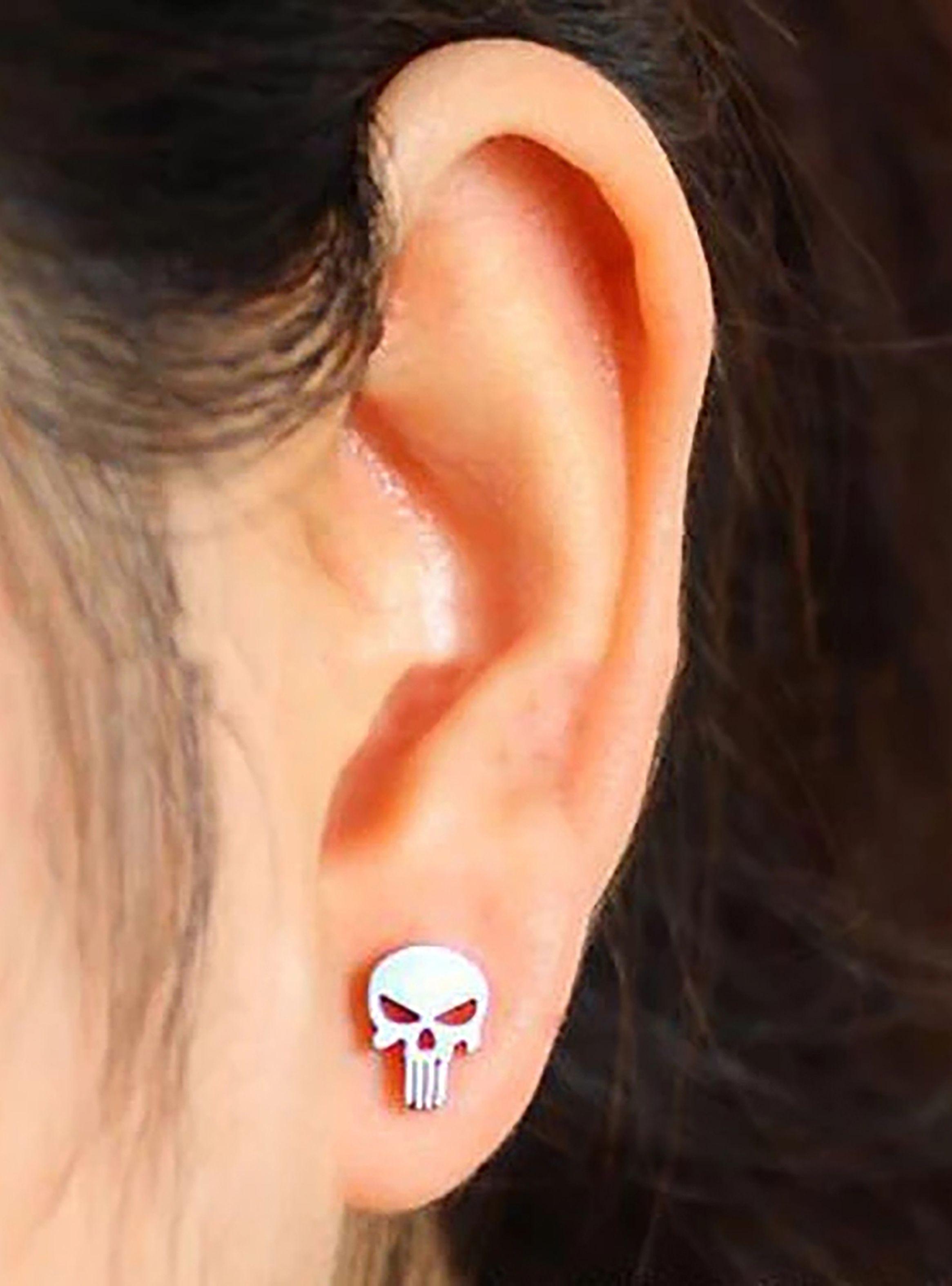 Aros Punk Acero Calavera Plateada-4