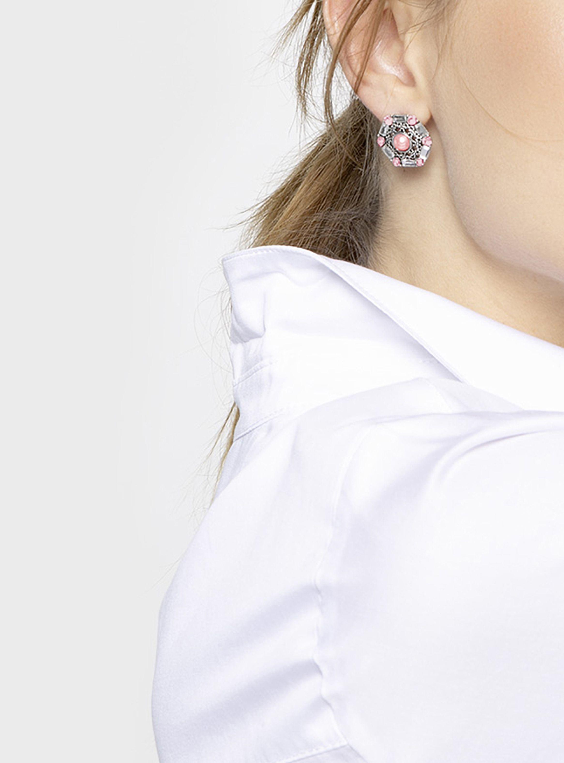 Aros Aretes Acero Perla Brillantes Rosa-2