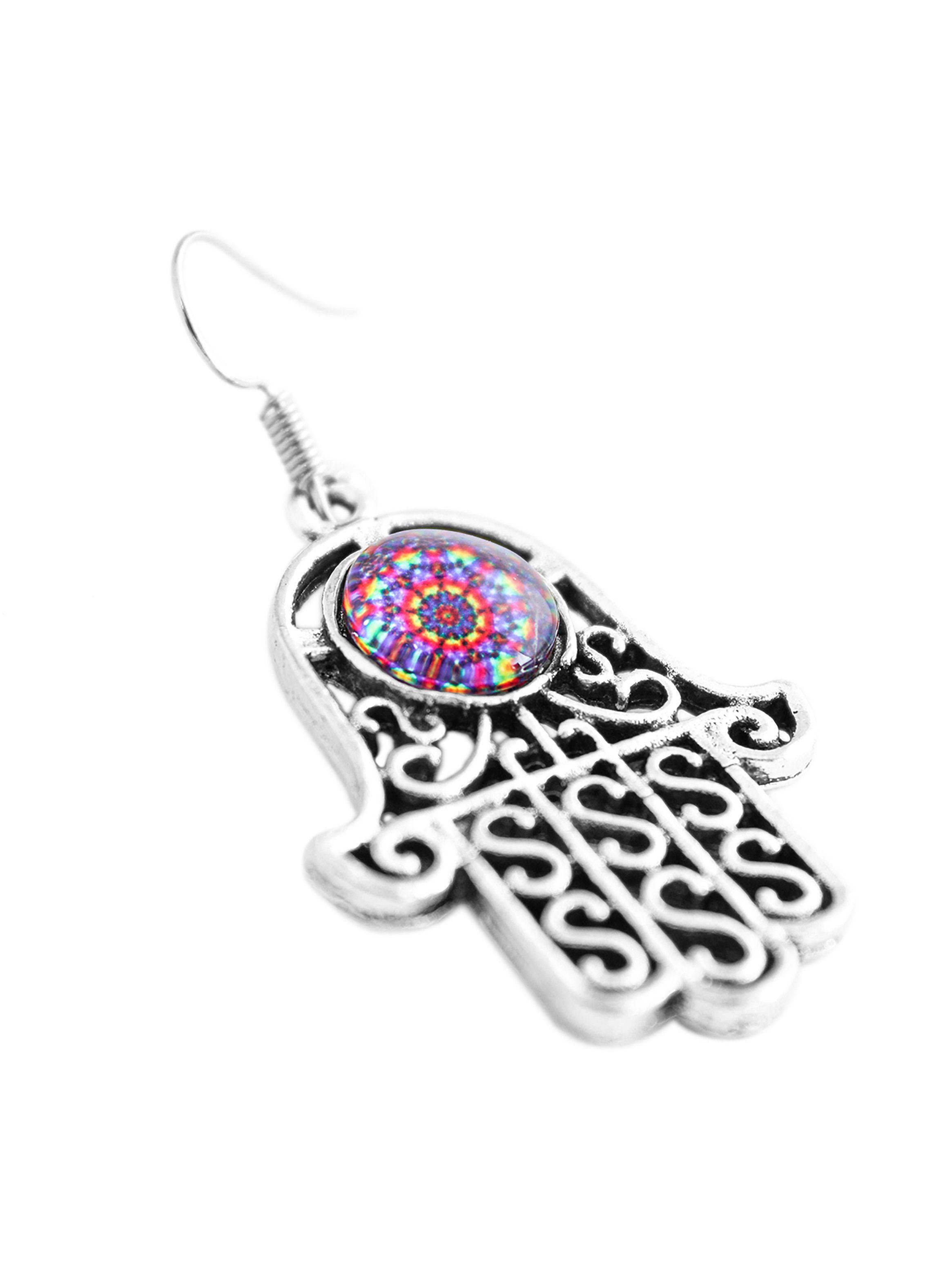 Aretes Mujer Mandala Morado Mano Protectora Fatima-1