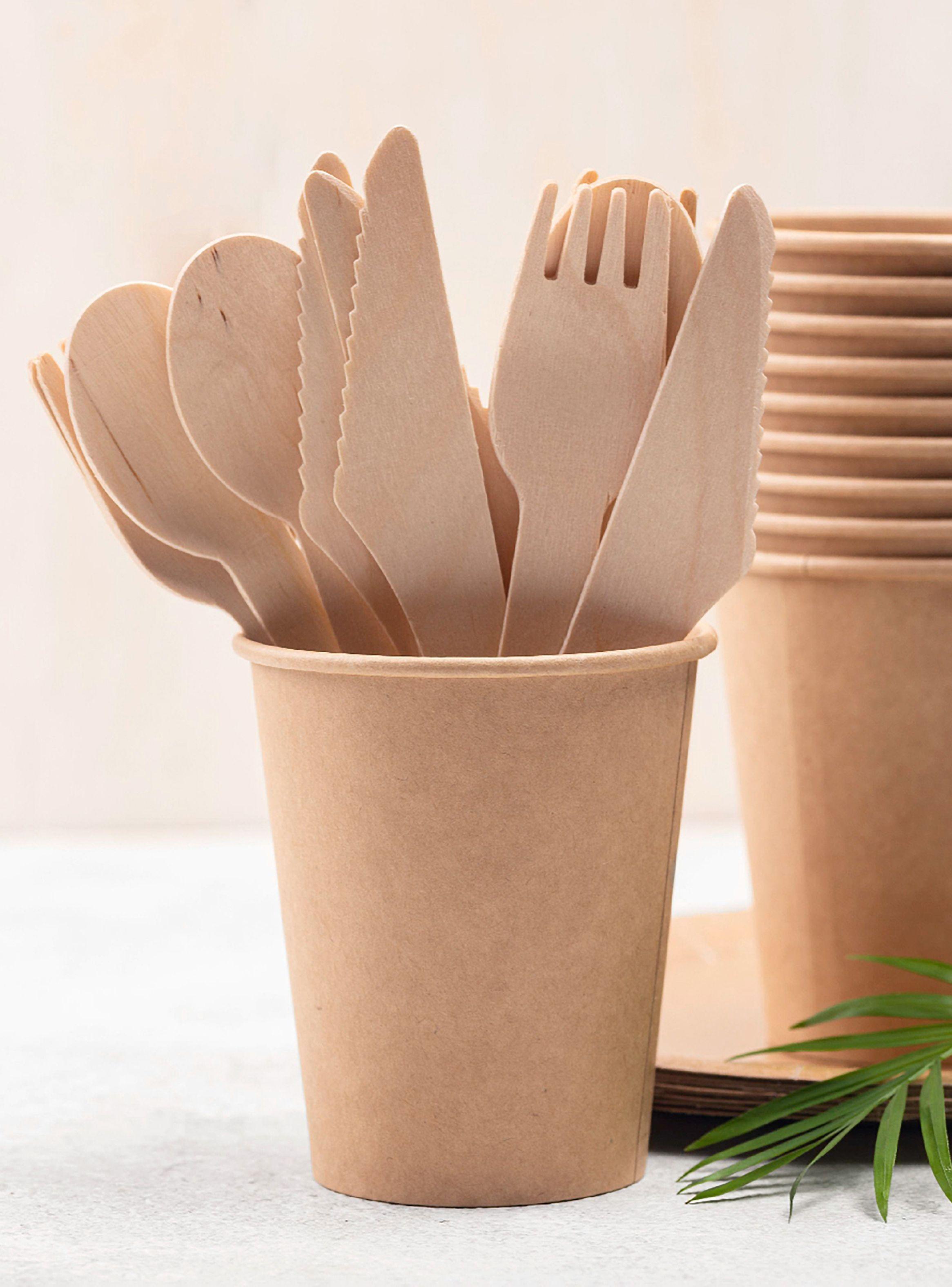 100 Cuchillos Bambú Desechables Cubiertos Madera Ecológico-5