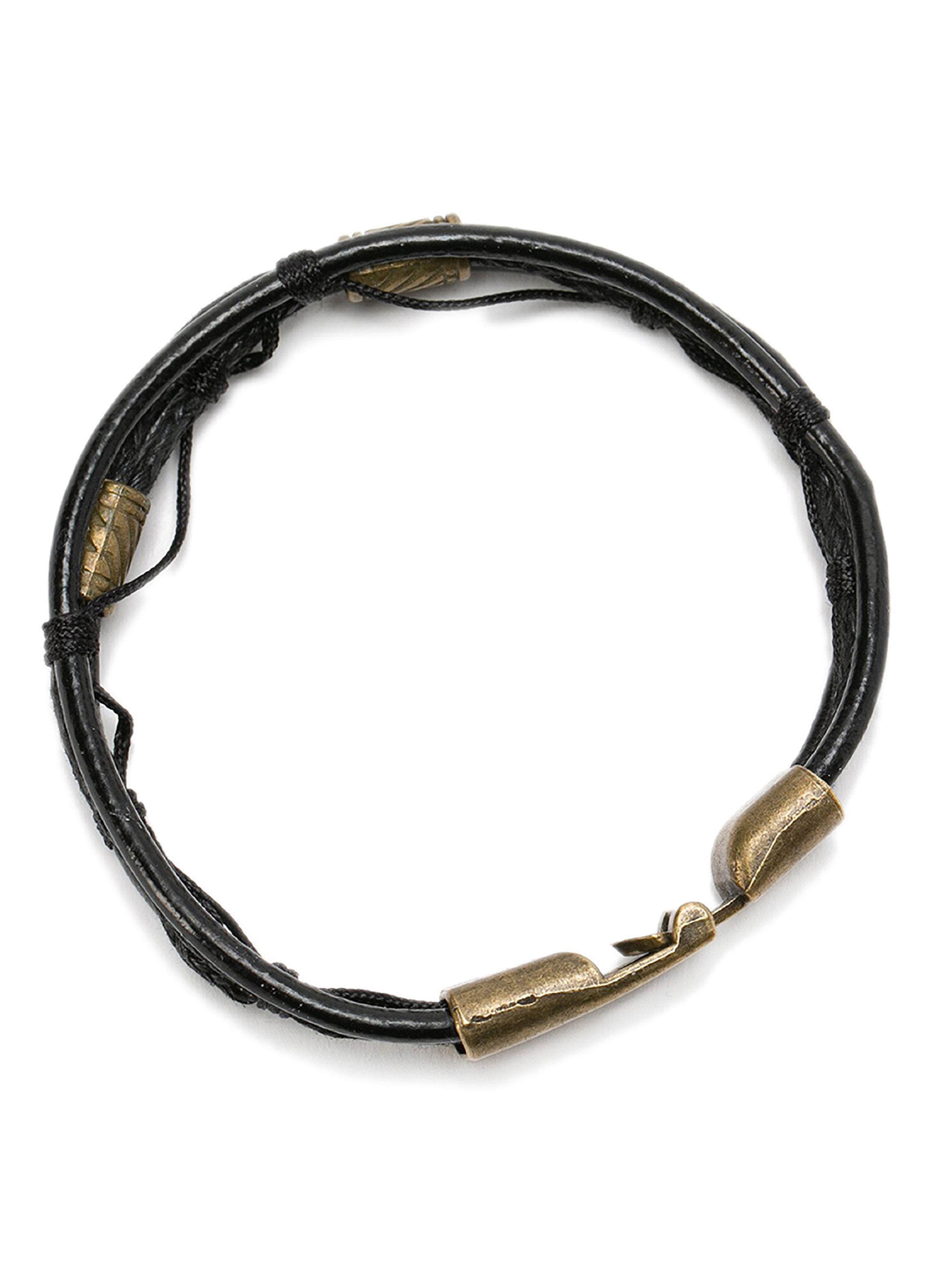 Pack 2 Pulsera Cuero Negro con dije bronce y pulsera cuero trenzado negro-5