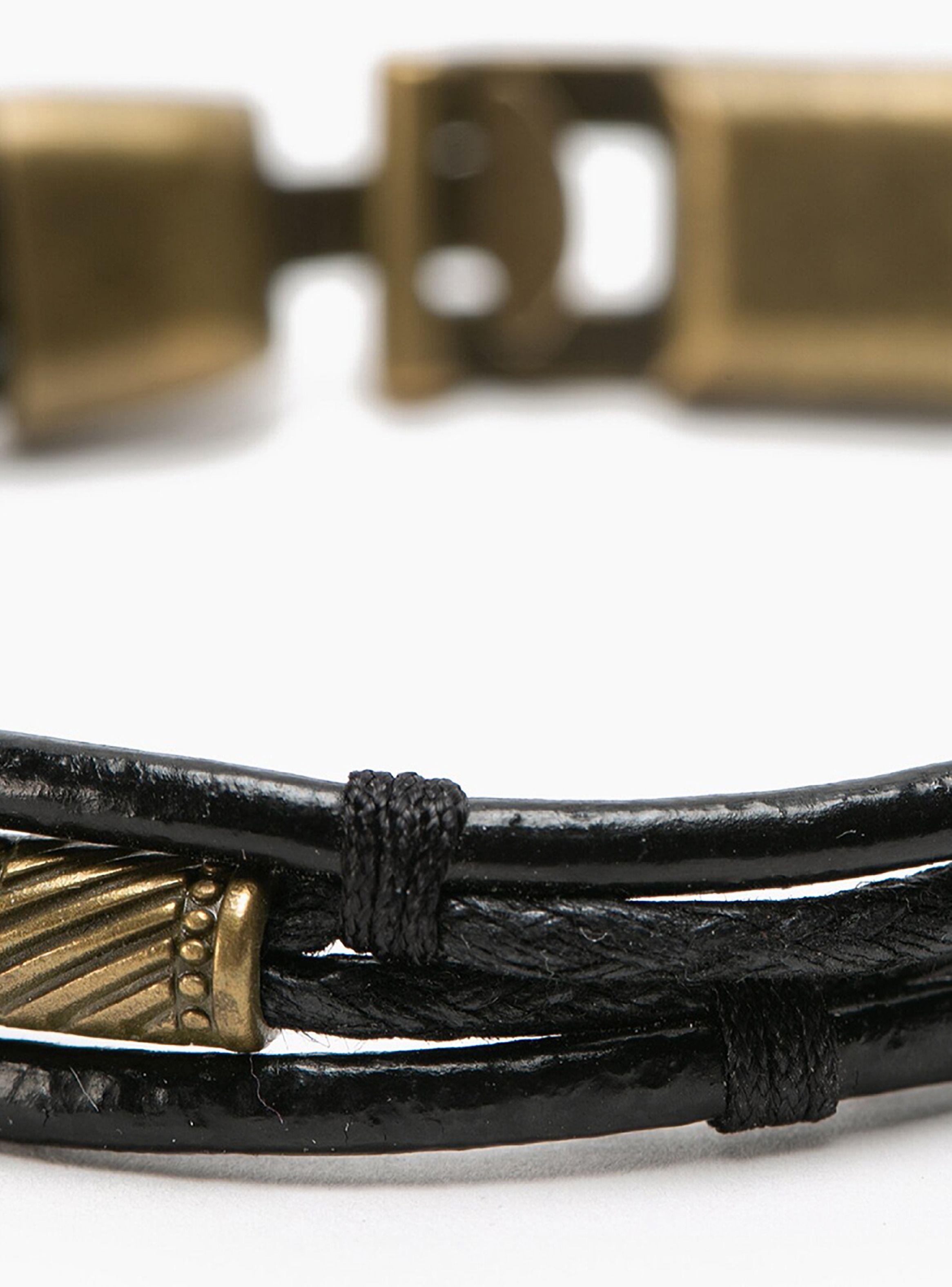 Pack 2 Pulsera Cuero Negro con dije bronce y pulsera cuero trenzado negro-6