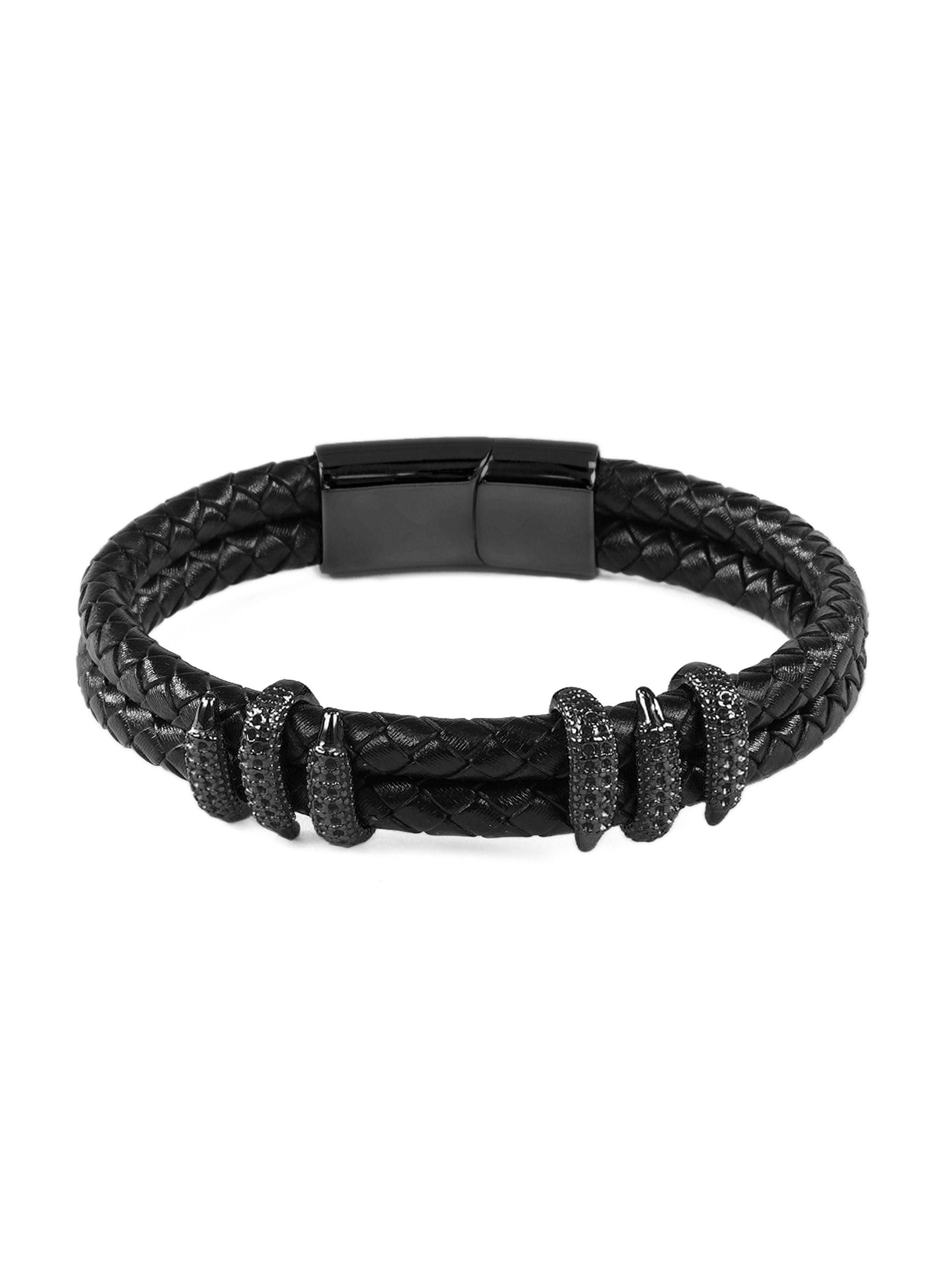 Pulsera de Cuero Negro con Dijes Garras de Dragón Grande-0