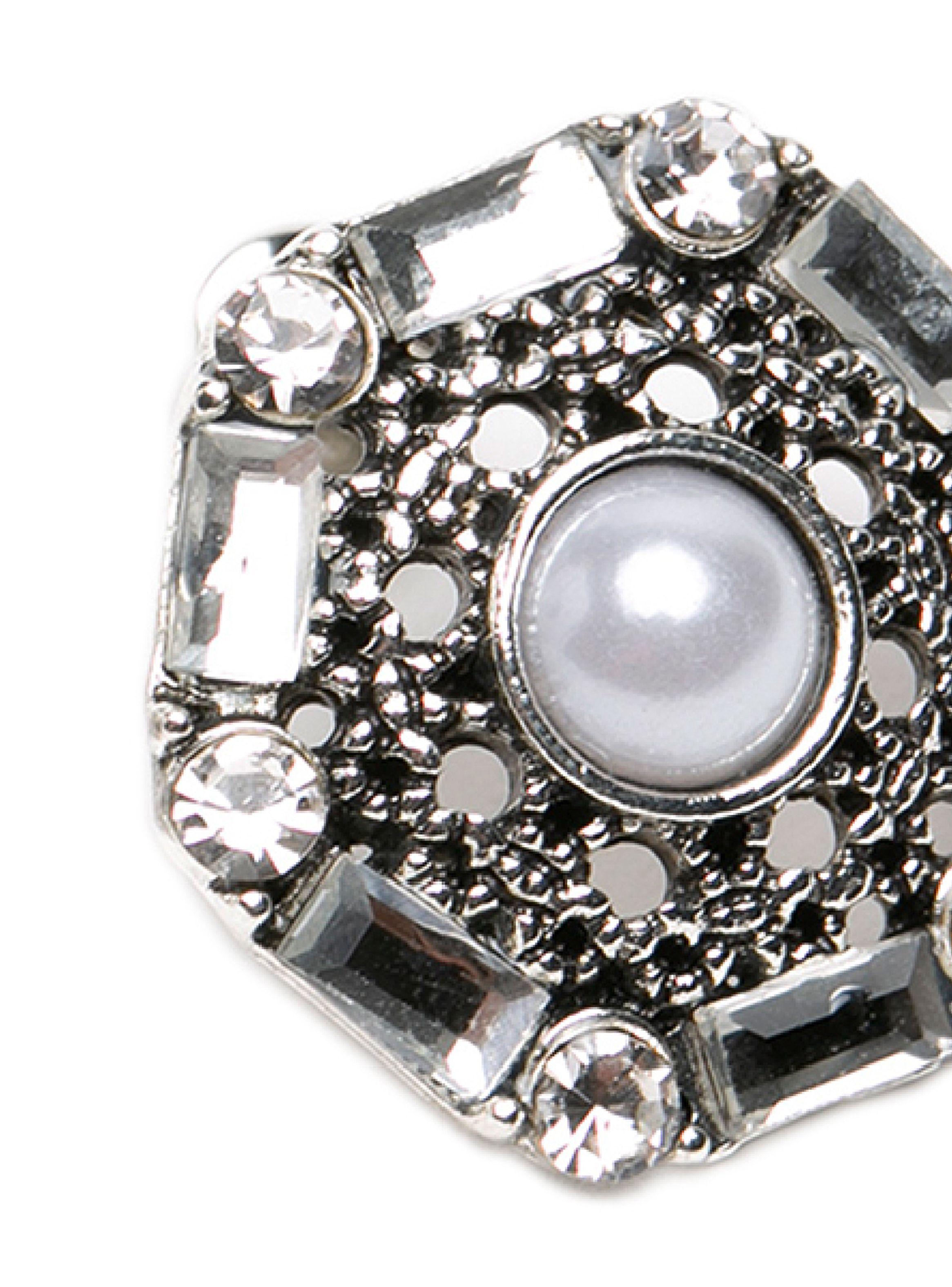 Aros Mujer Hexagonales Plateados con Perla-3