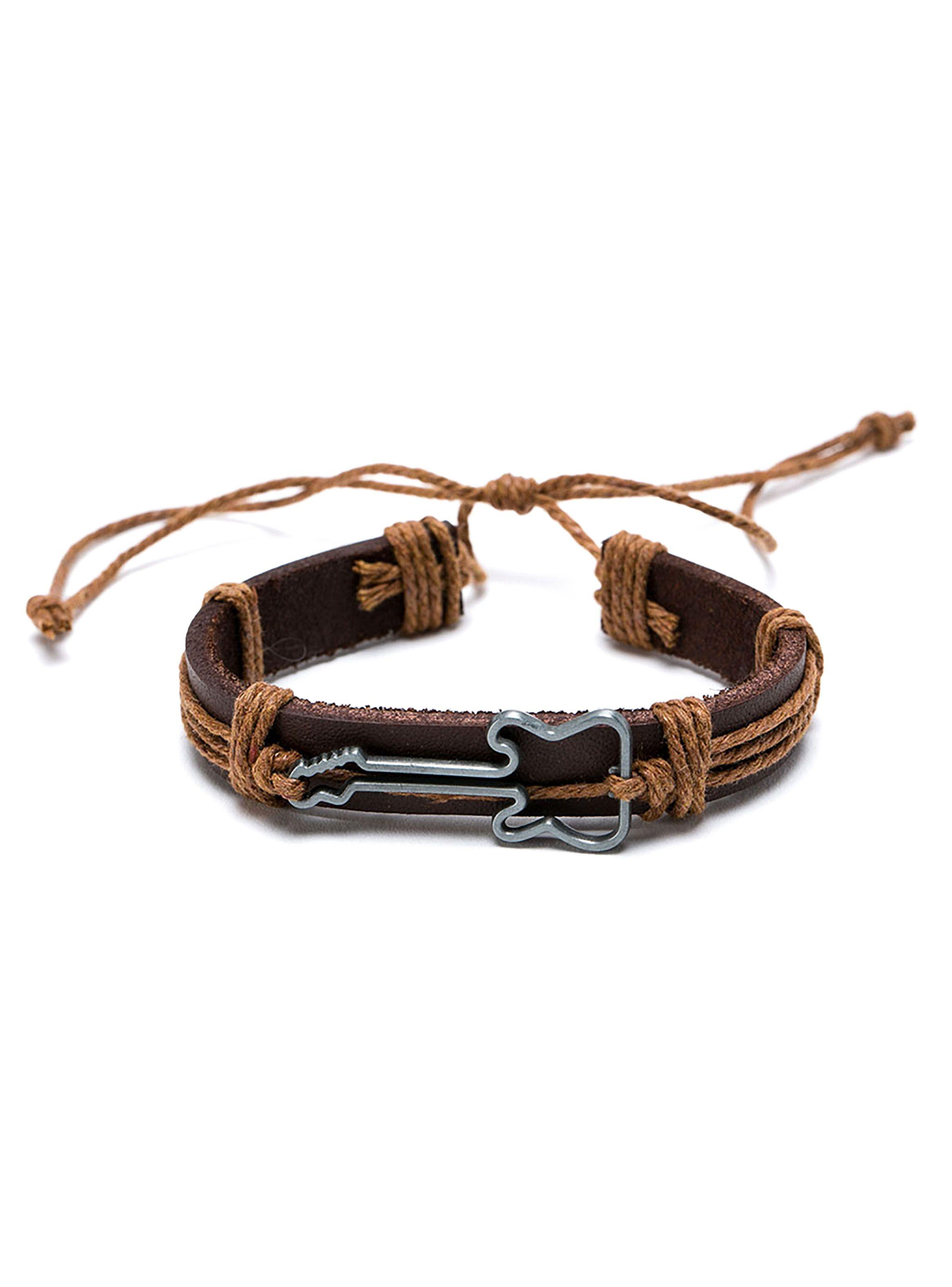 Pulsera de Cuero con Dije de Guitarra Ajustable -0