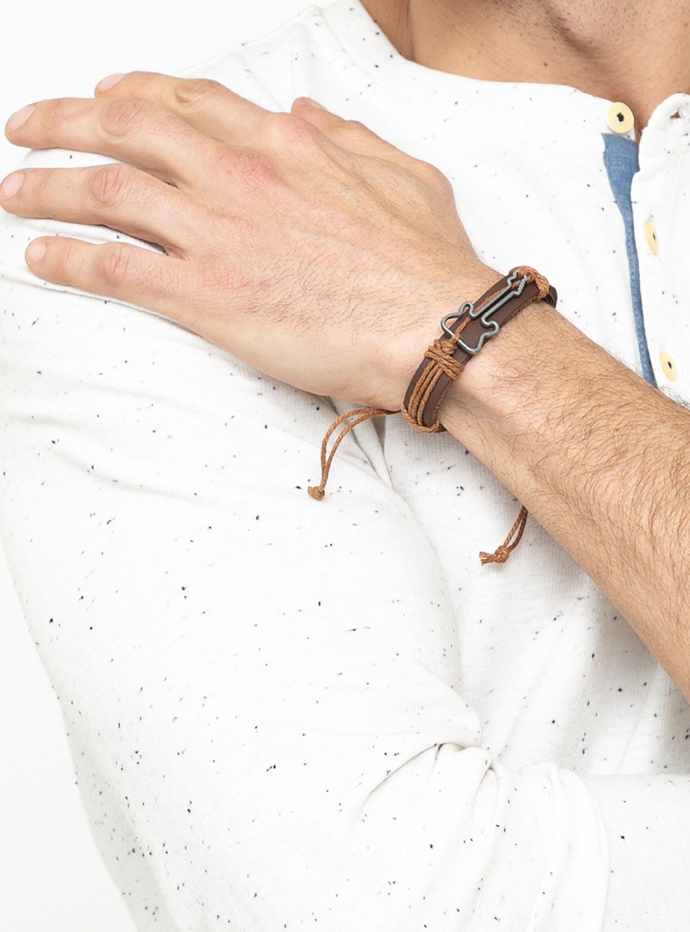 Pulsera de Cuero con Dije de Guitarra Ajustable -3