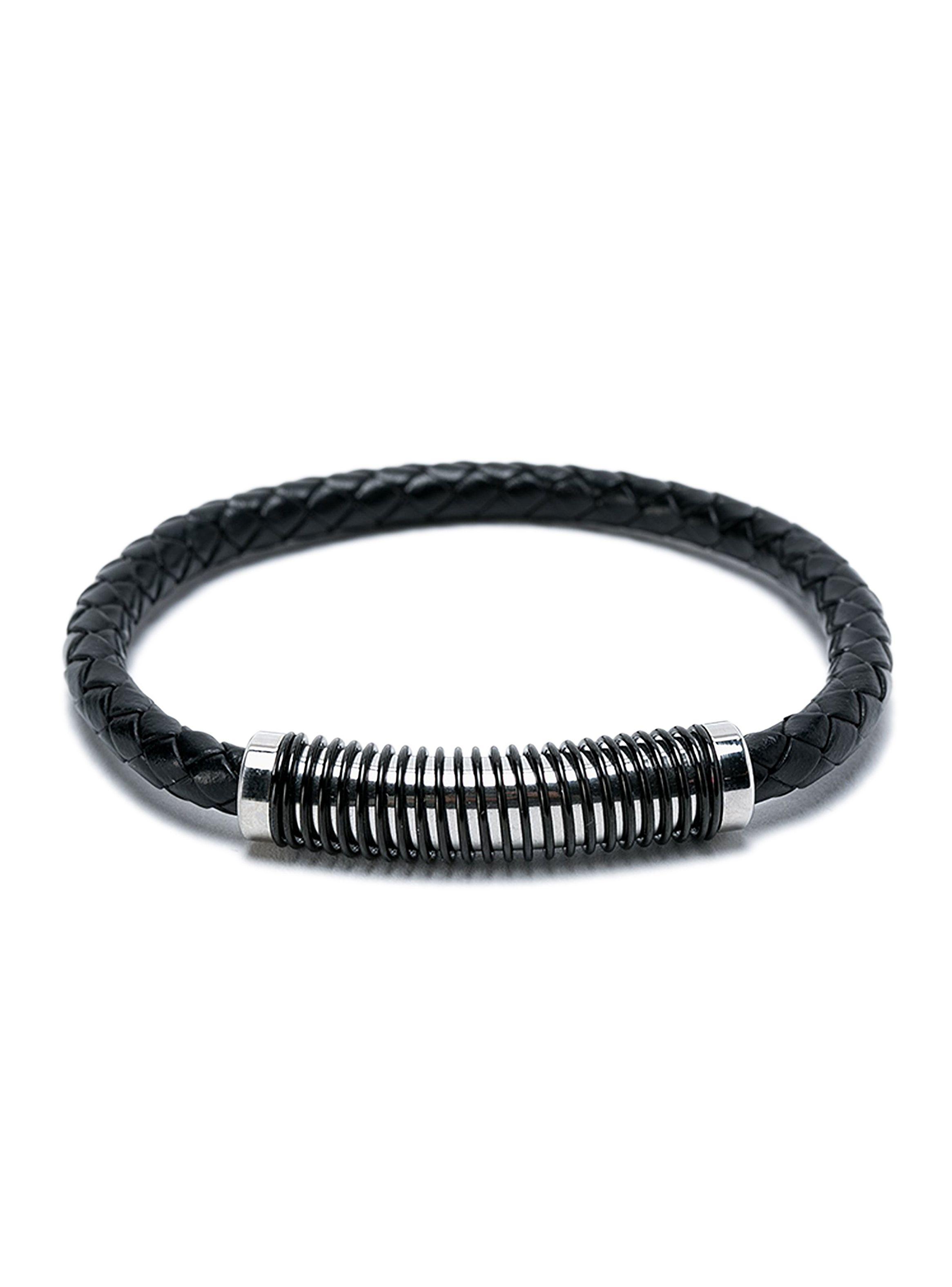Pulsera de Cuero Negro Hombre con Broche Imantado Acero-0