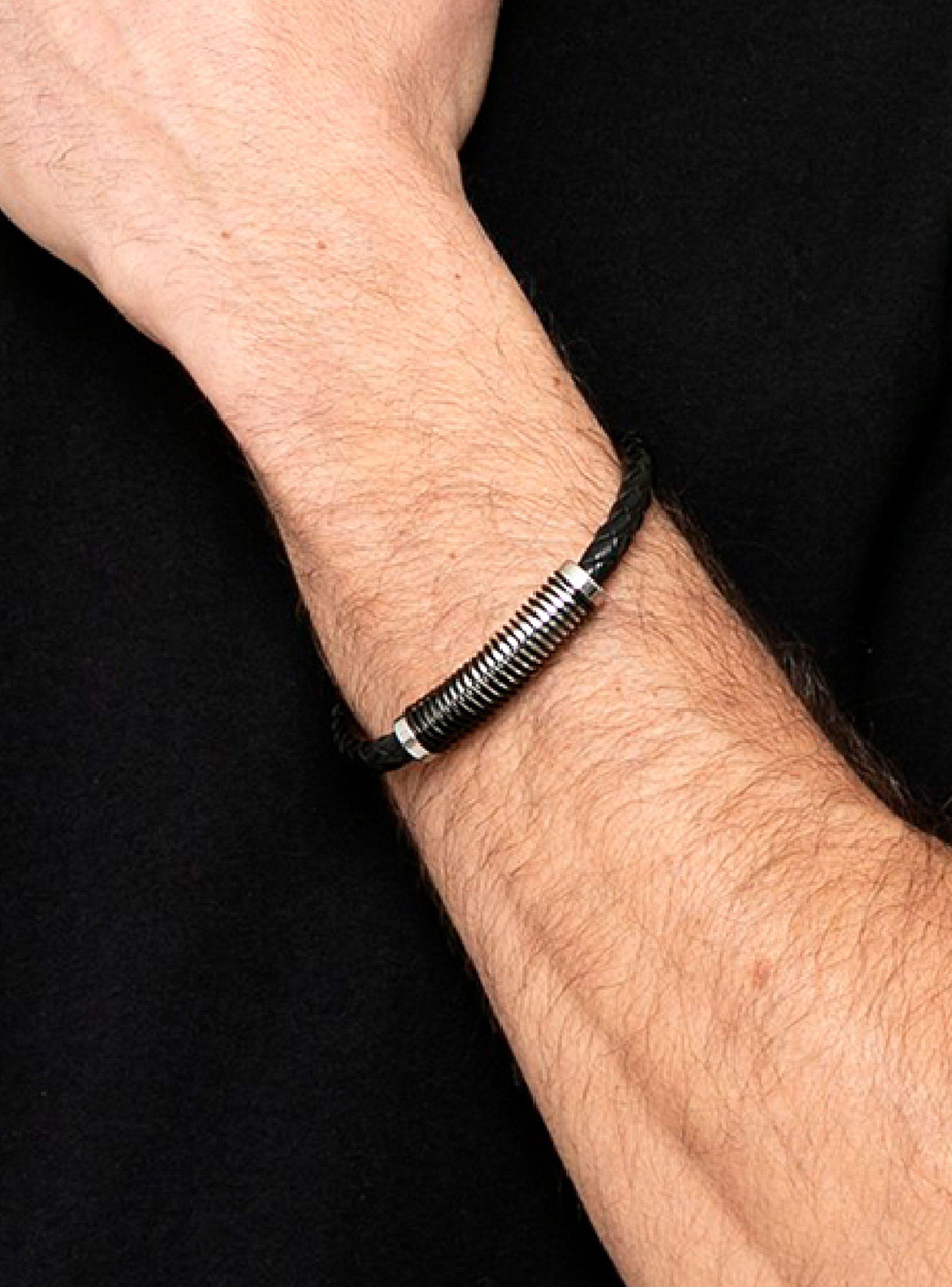 Pulsera de Cuero Negro Hombre con Broche Imantado Acero-3