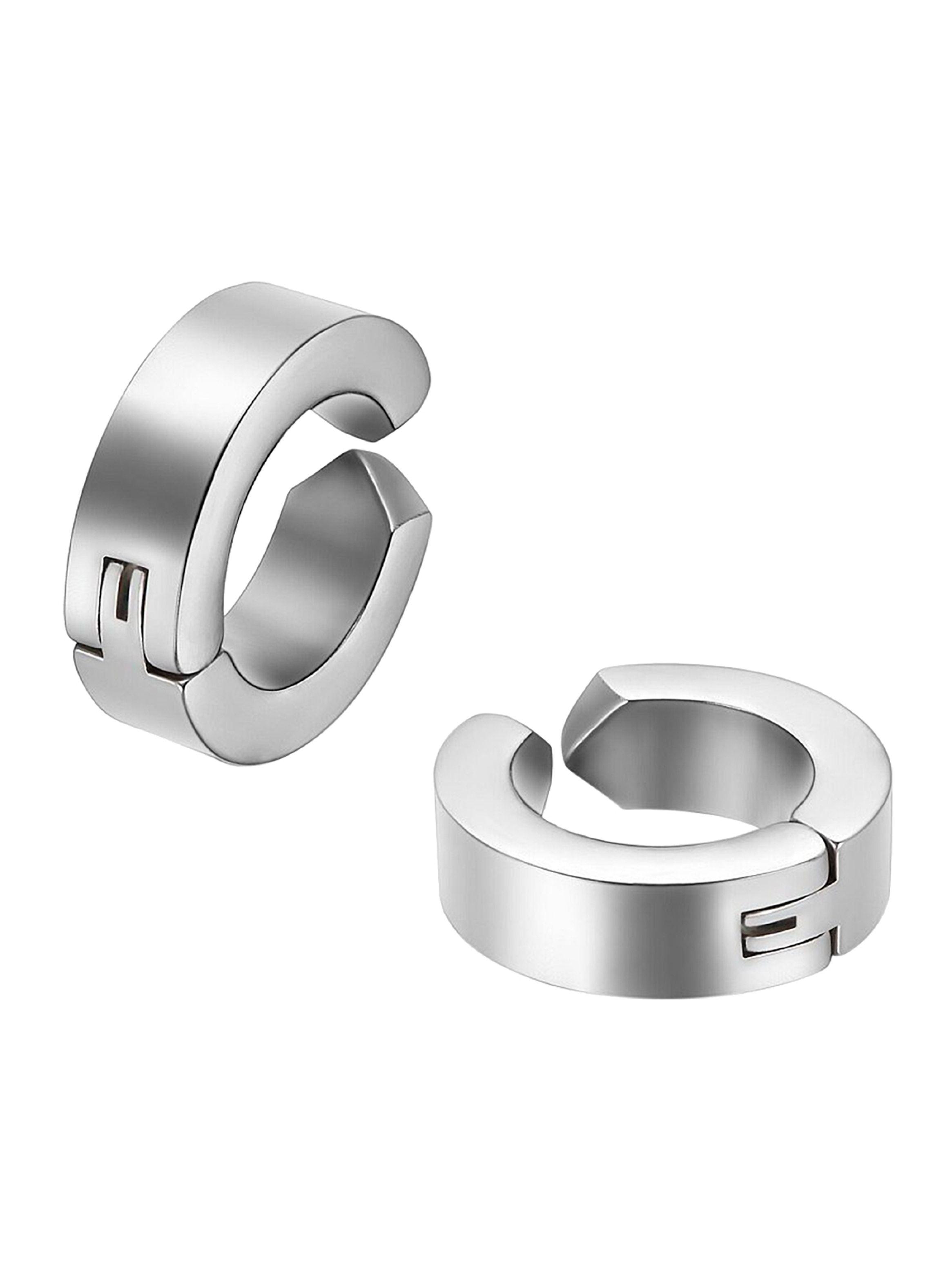 Set Aros Aretes Clip Falso Acero Plata  Hombre-1