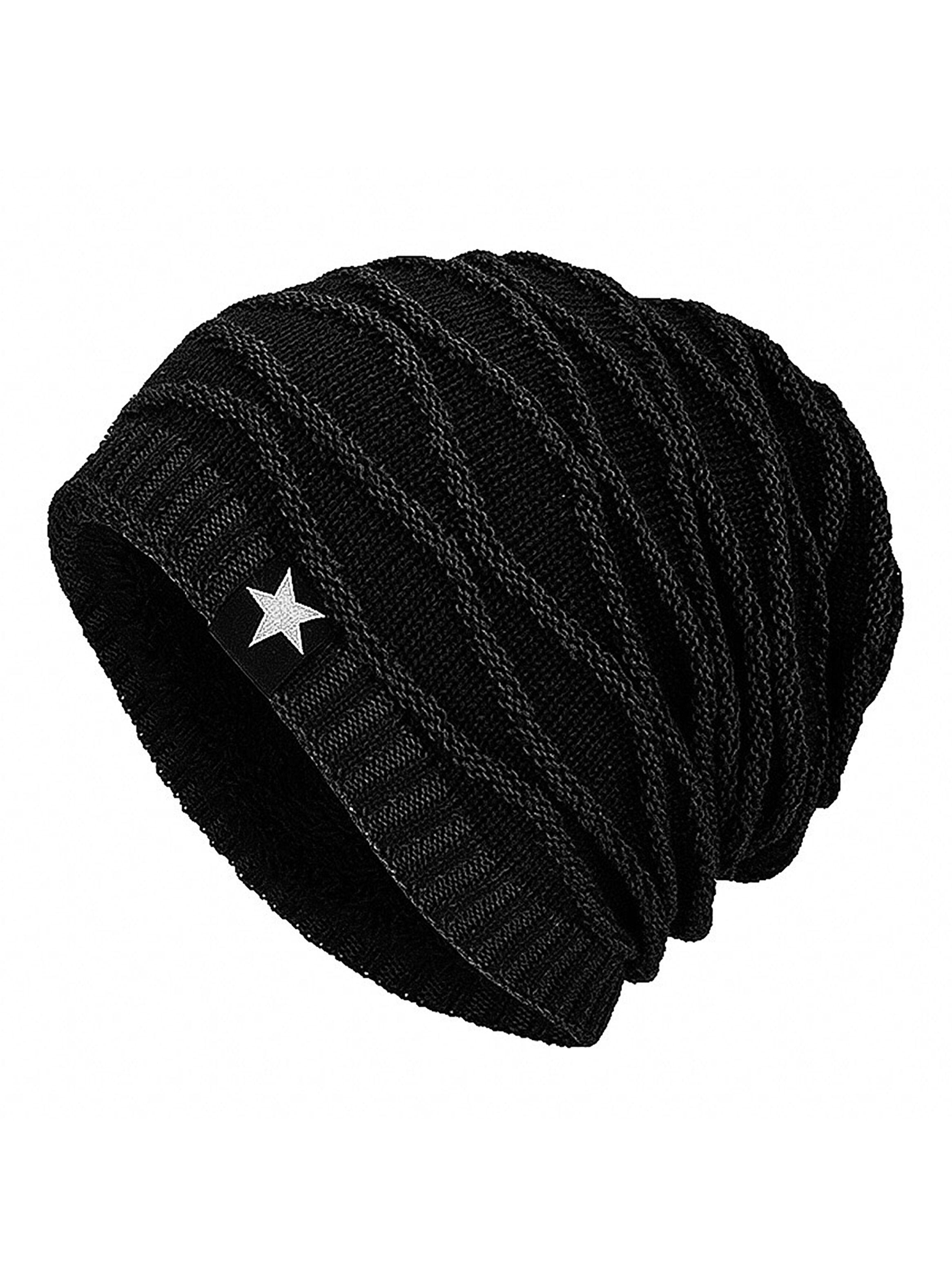 Gorro Tejido Lana Forro Polar Diseño Relieve Negro-0
