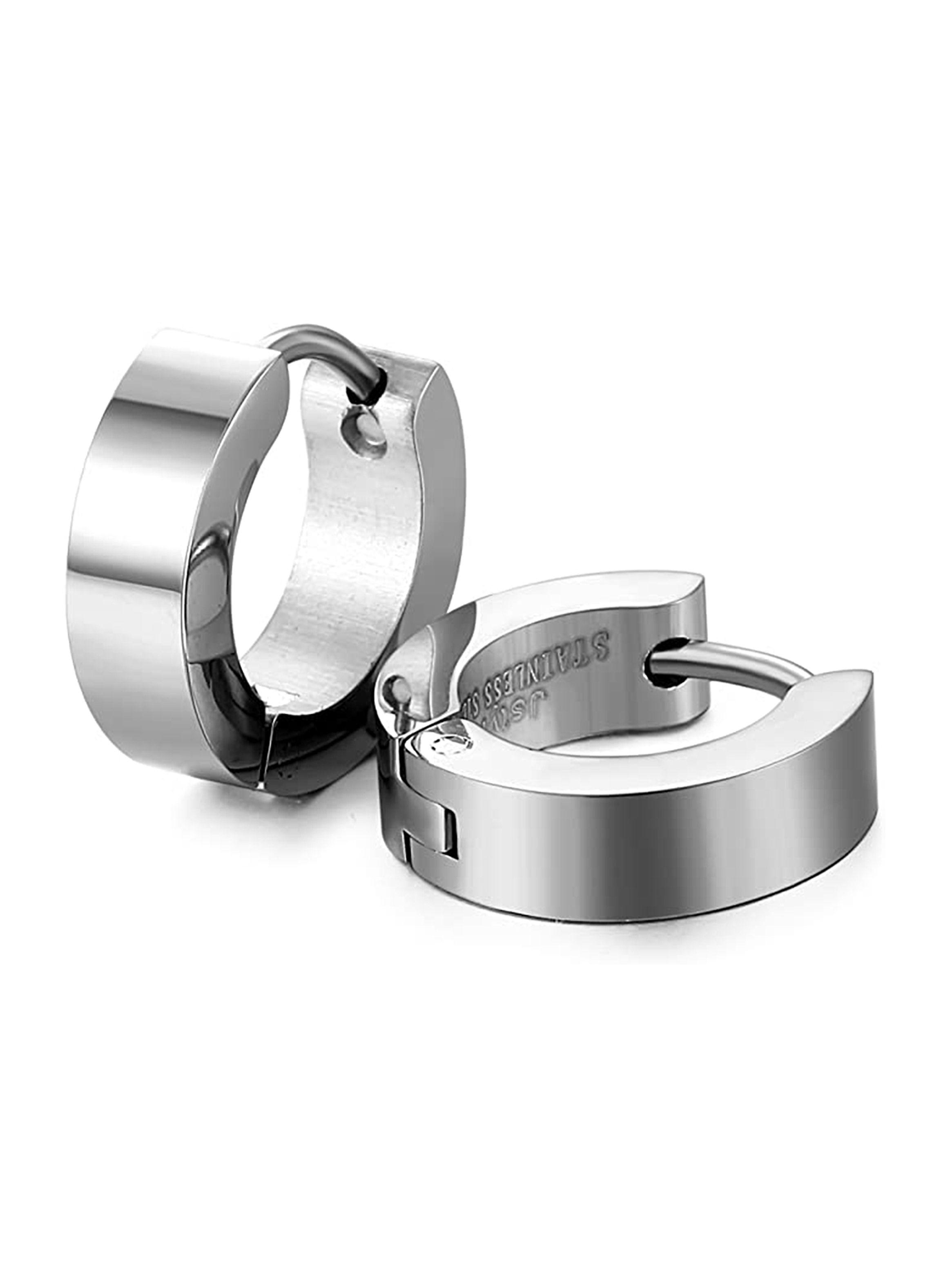 Aros Hombre Argollas Huggies Acero Plateado-2