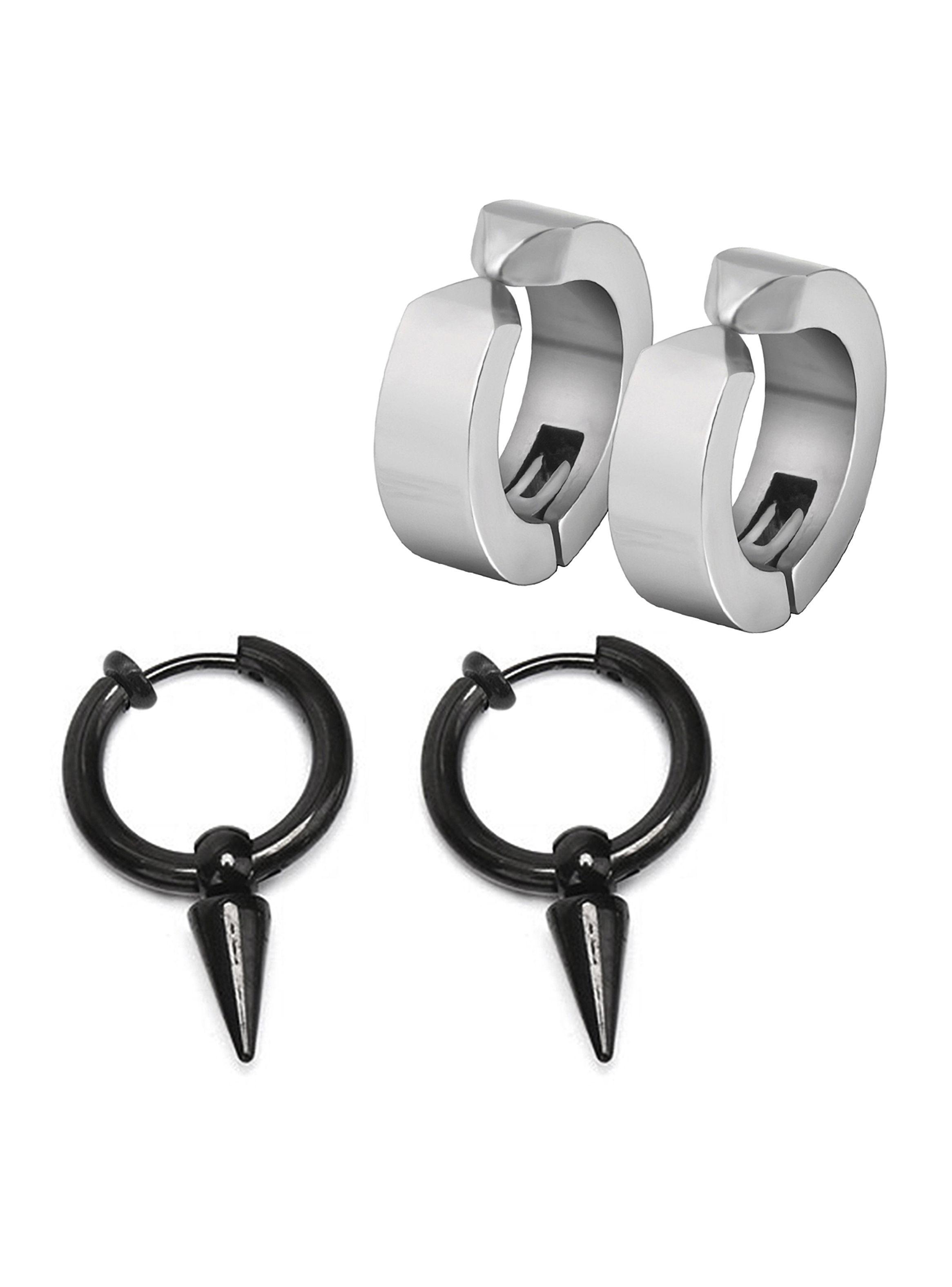 Pack 2 Pares Aros Argollas a Presión Plateadas y Negras-0