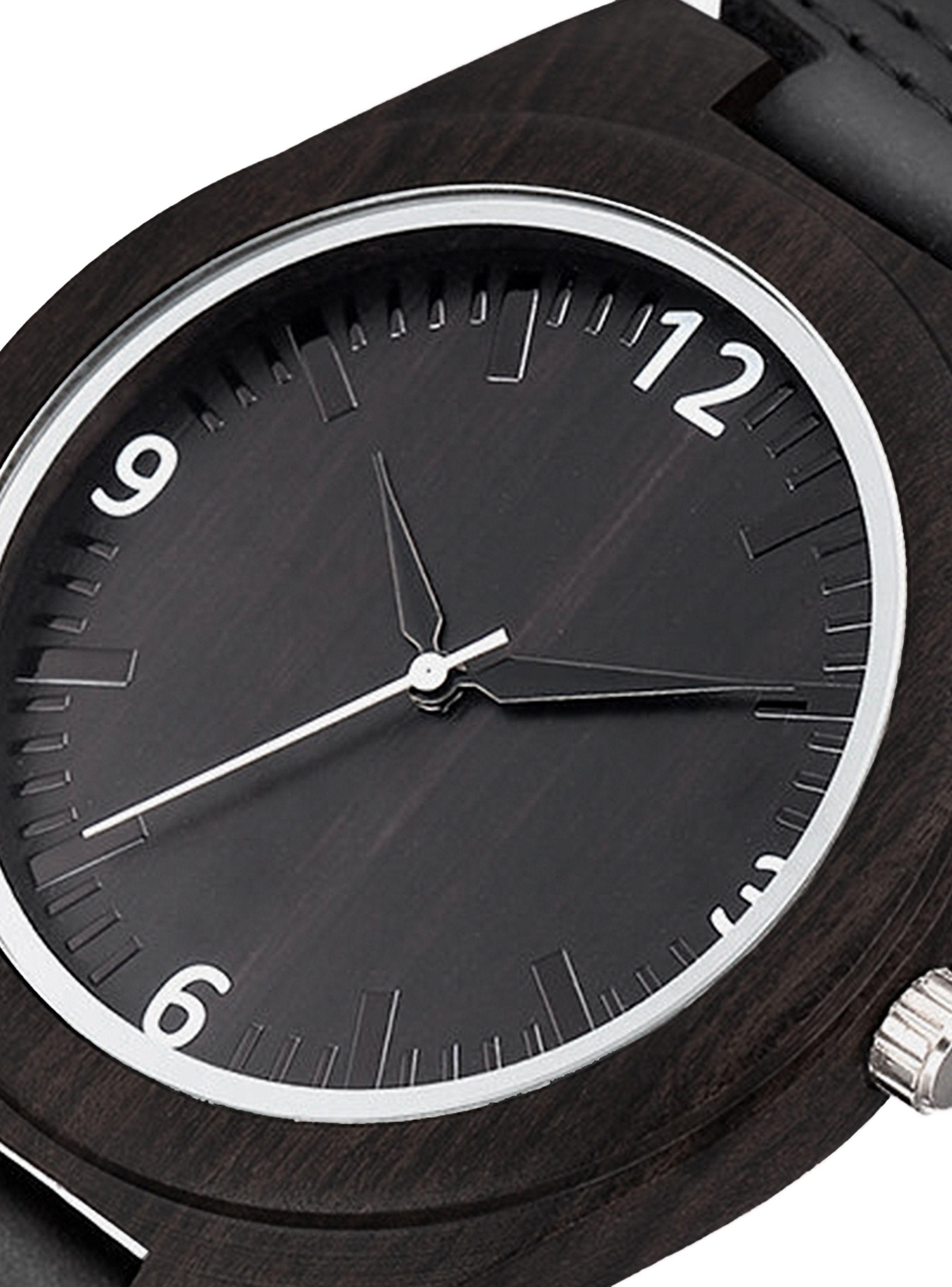 Reloj Unisex en Madera y Cuero Dial Minimalista Negro-2