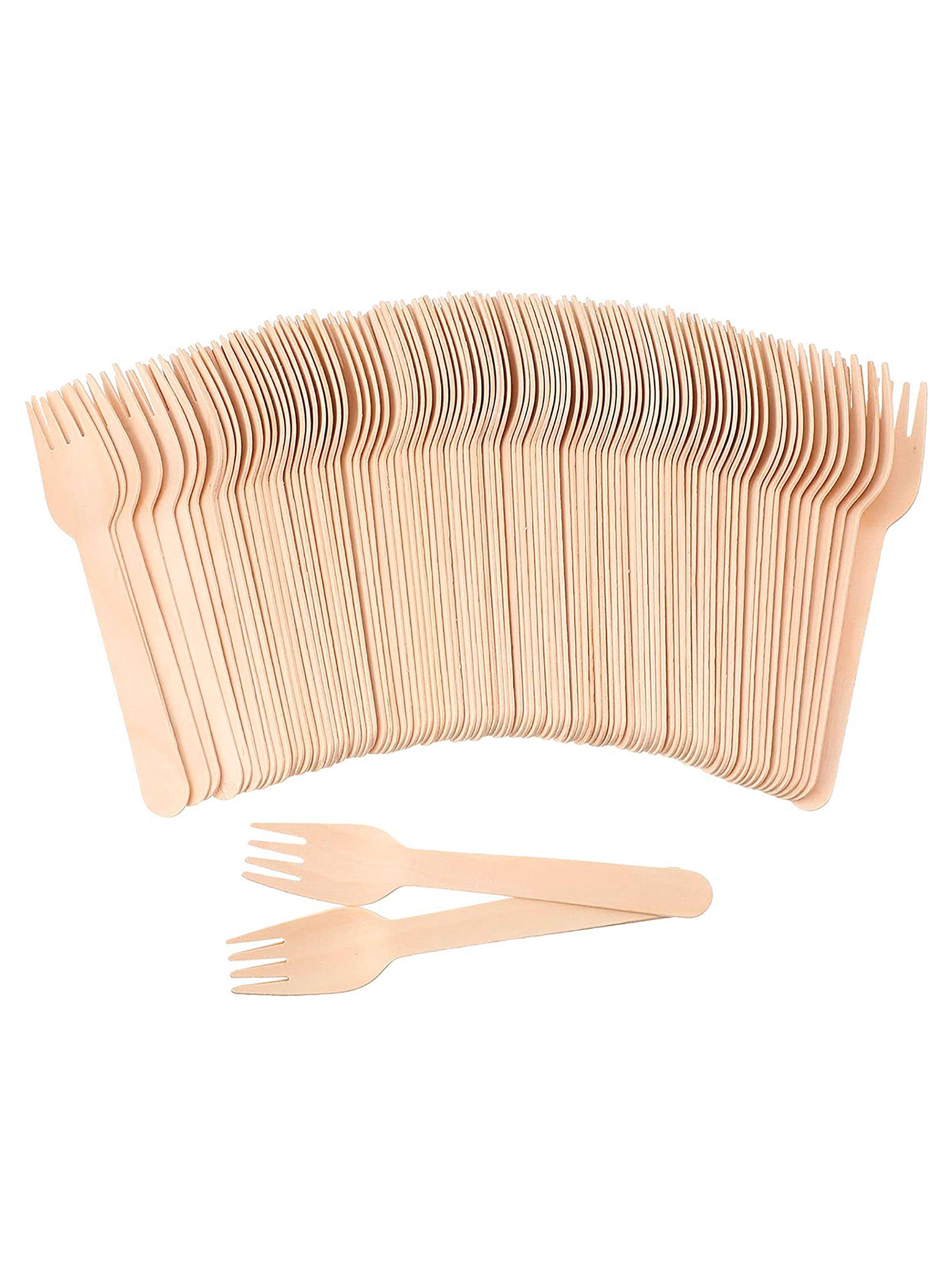 100 Tenedores Desechables Bambú Cubiertos Madera Ecológico-3