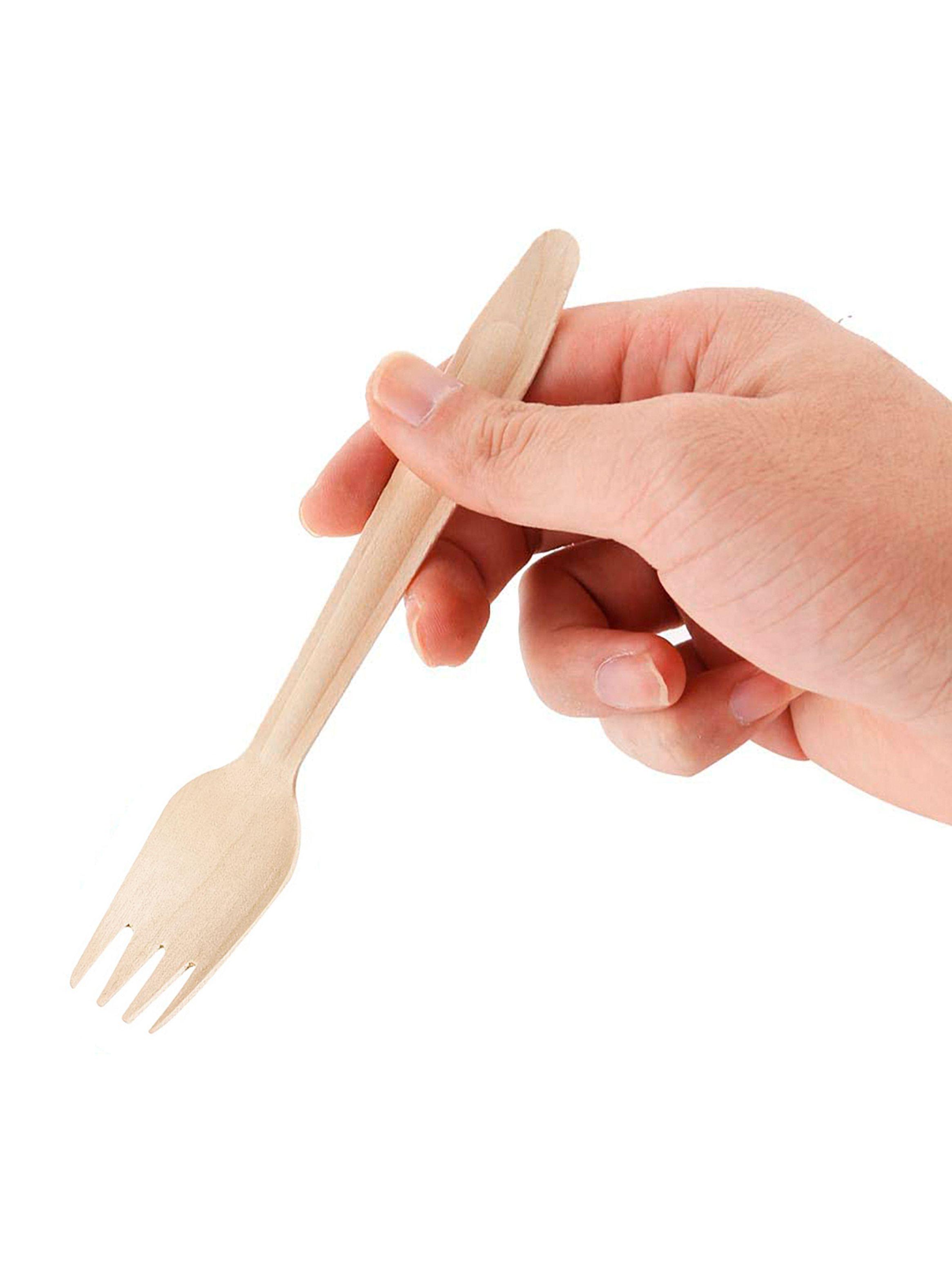 100 Tenedores Desechables Bambú Cubiertos Madera Ecológico-4