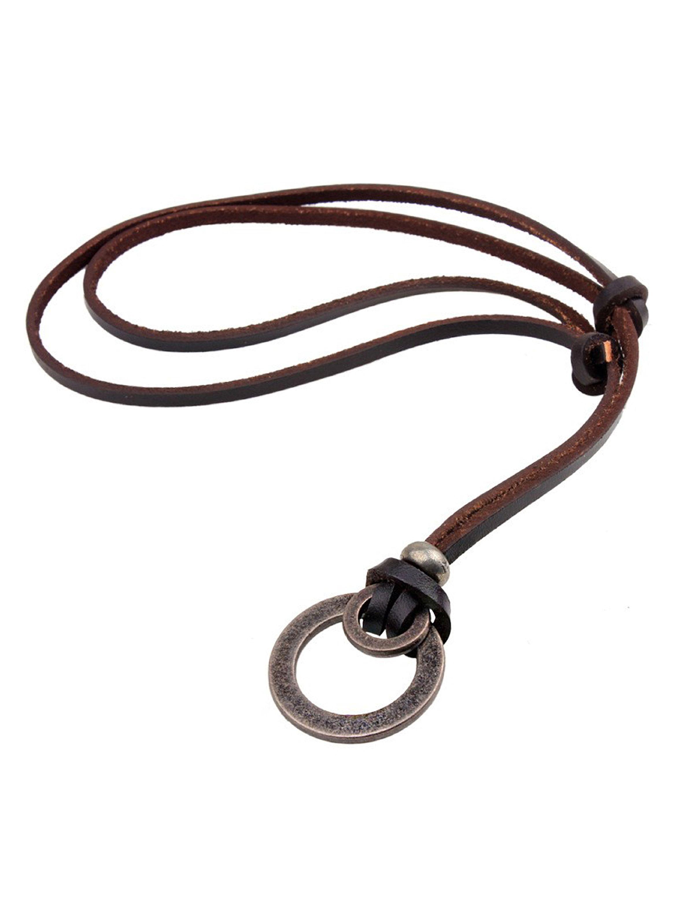 Collar Colgante de Cuero Doble Aro Unisex-2