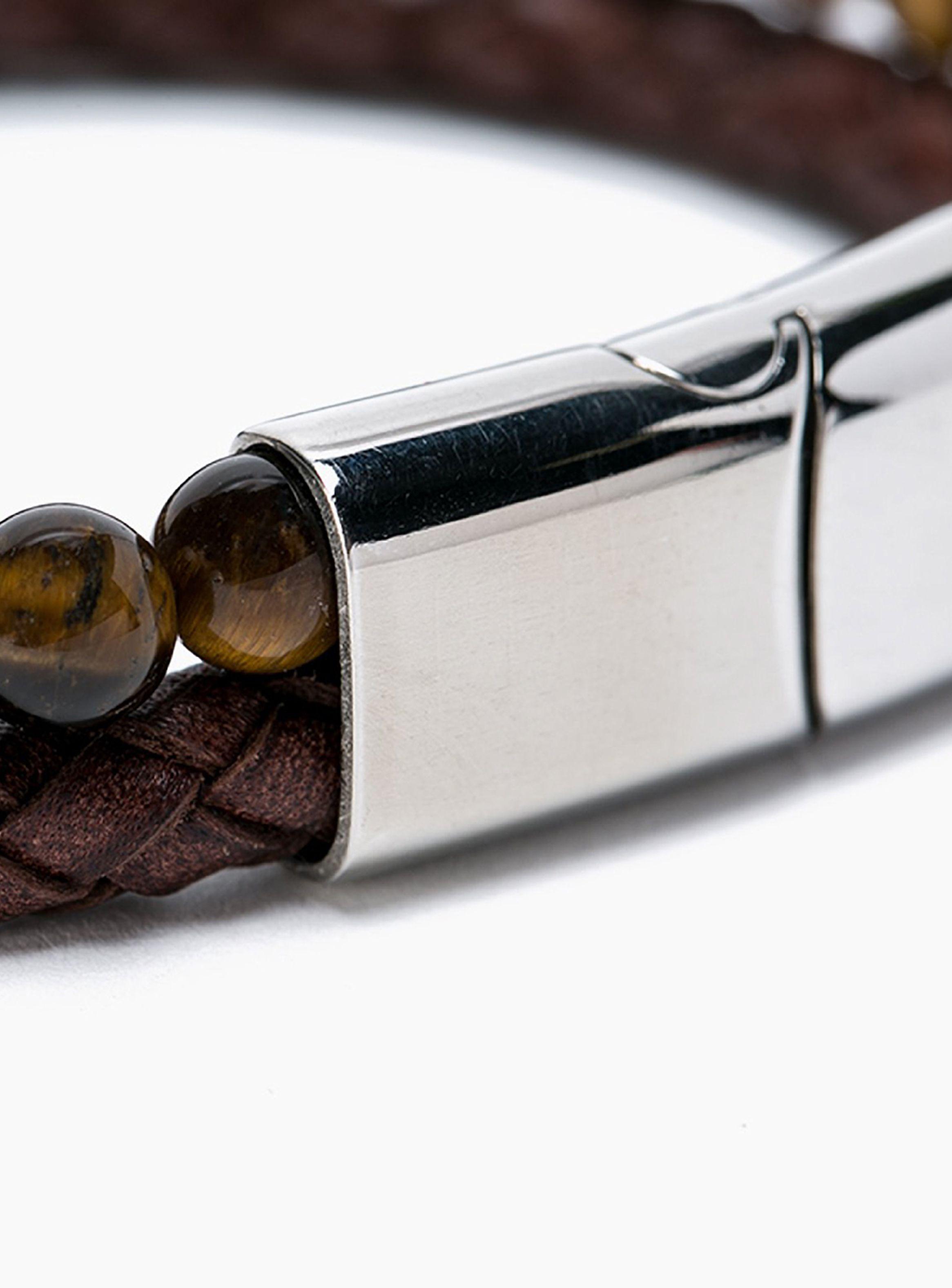 Pulsera De Piedra Cuero Café Ojo Tigre Hombre-2