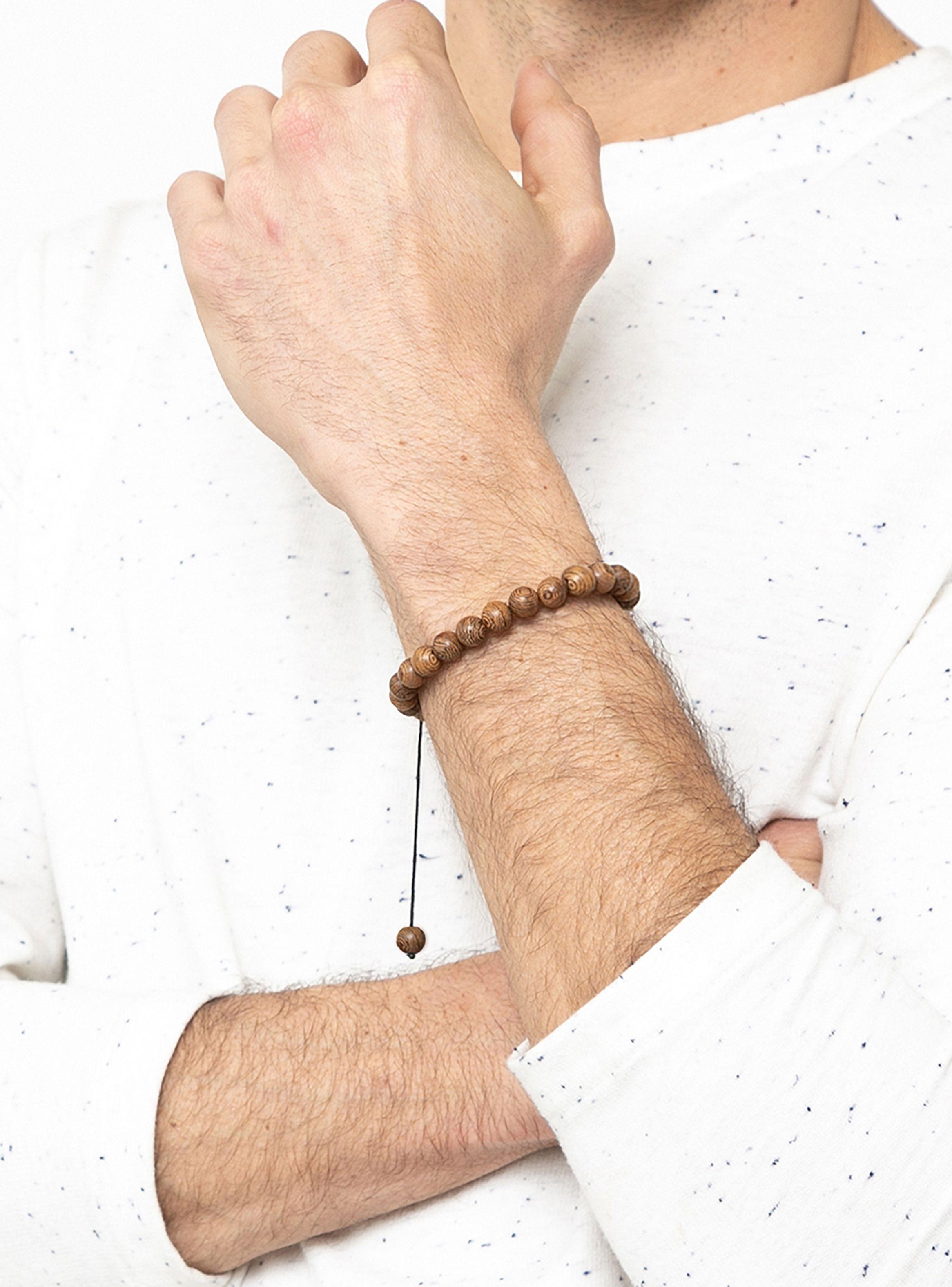 Pulsera Ajustable Unisex con Esferas de Madera Natural-4