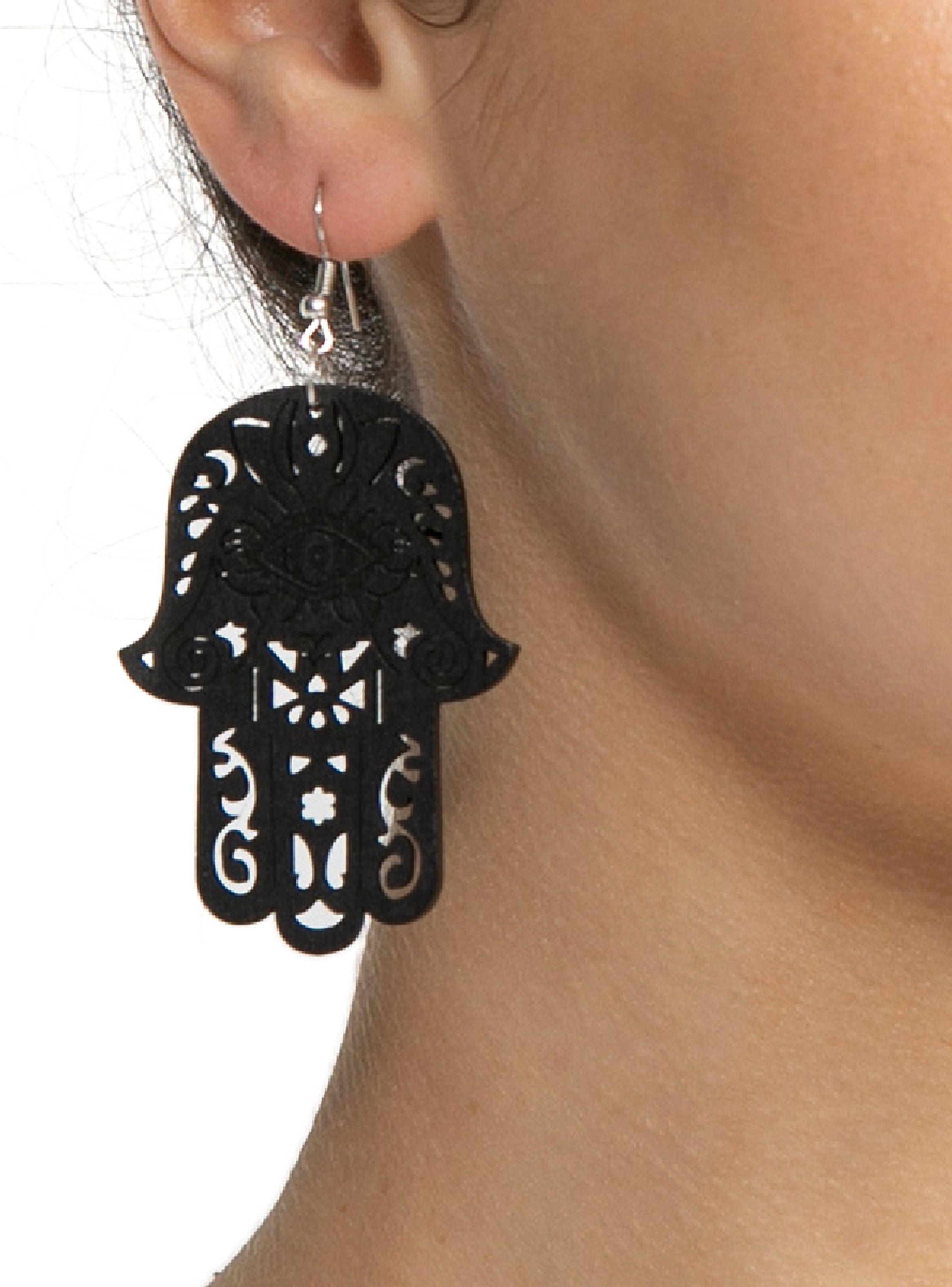 Aretes Mujer Mano Jamsa Madera Negra-2