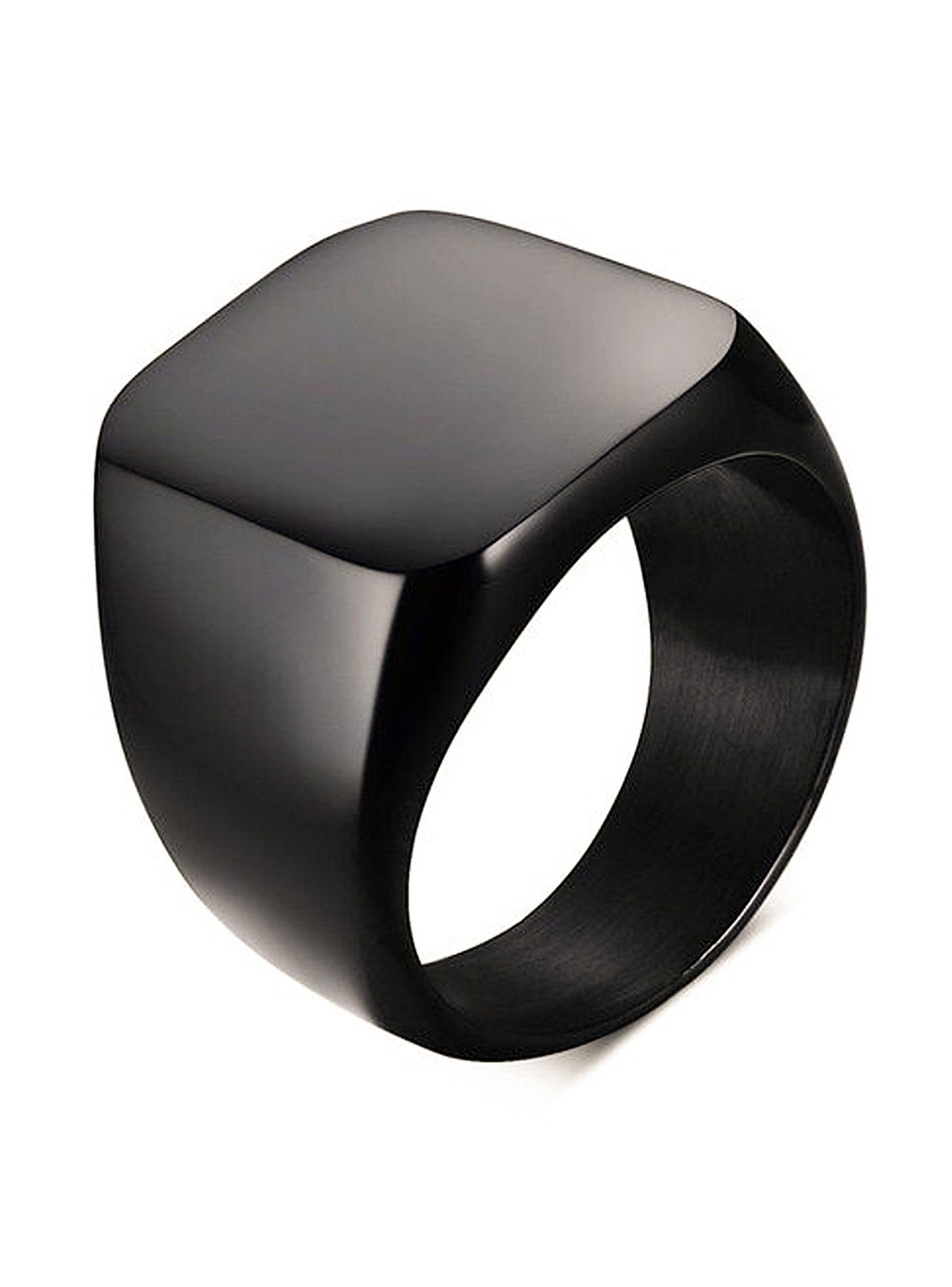 Anillo de Acero Negro Tipo Sello Plano Cuadrado Talla 11-0